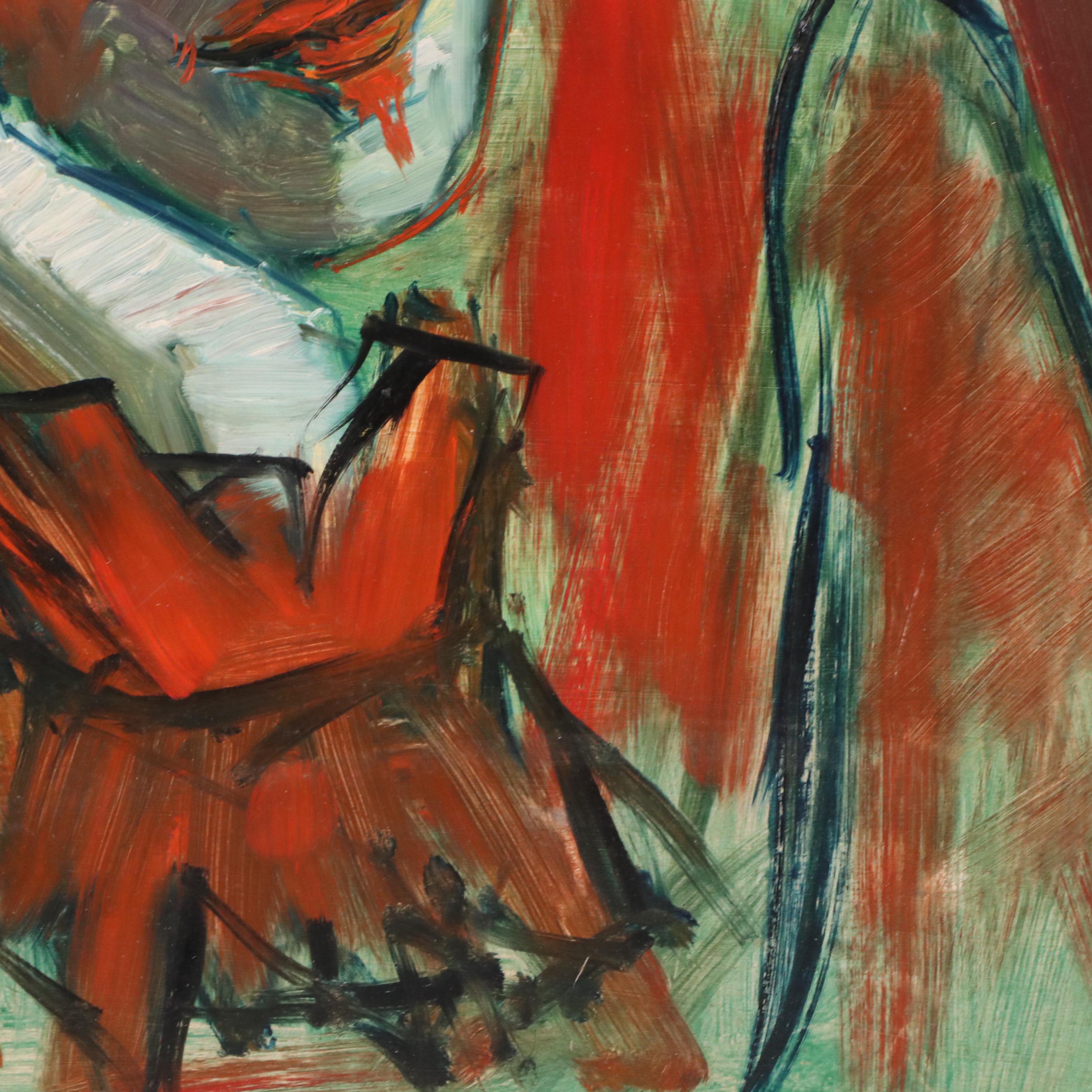 Eunice Katz Modernist Portrait Oil Painting of Clown, Mid to Late 20th Century