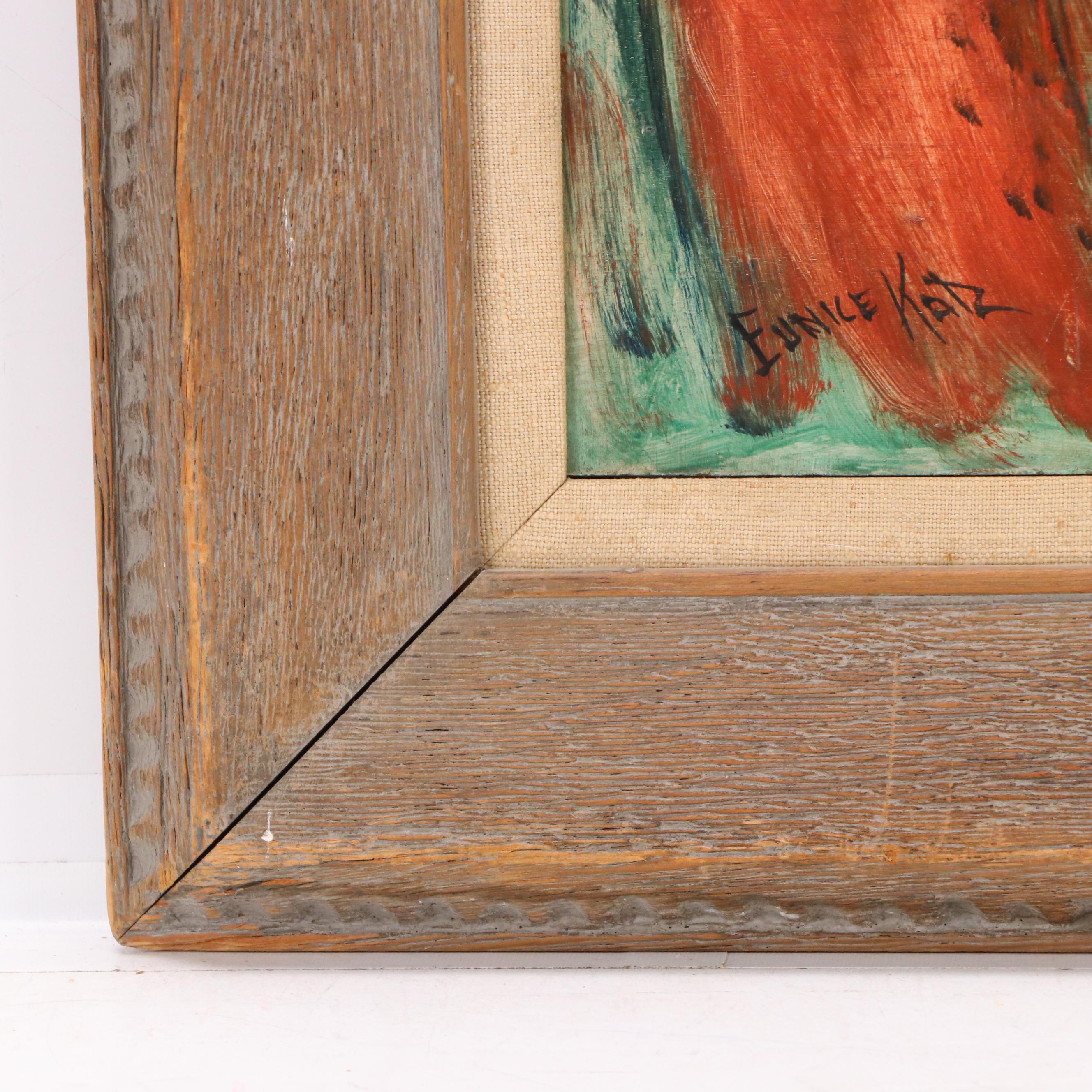 Eunice Katz Modernist Portrait Oil Painting of Clown, Mid to Late 20th Century