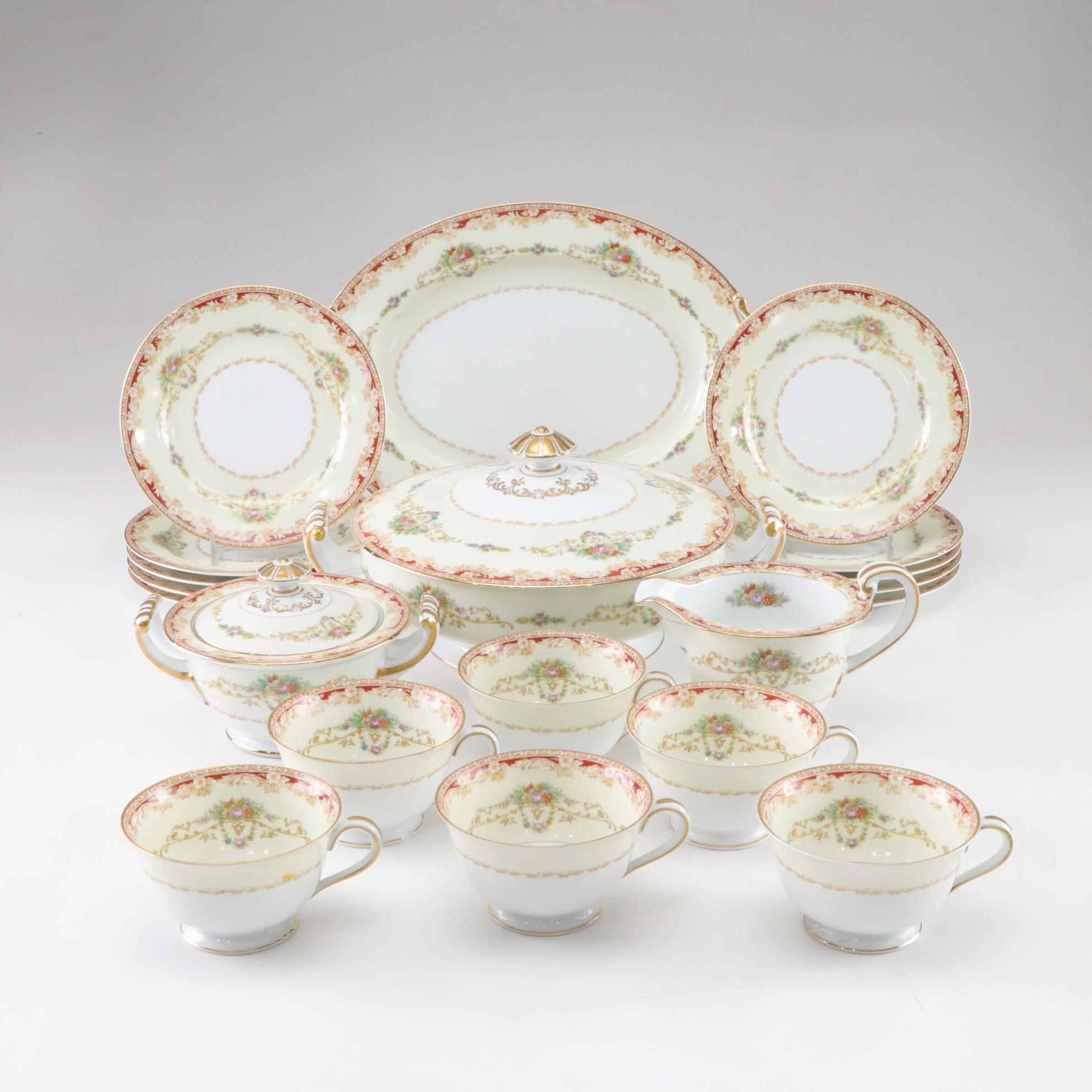Noritake Gilt-Rimmed Sugar & Creamer with Other Dinnerware