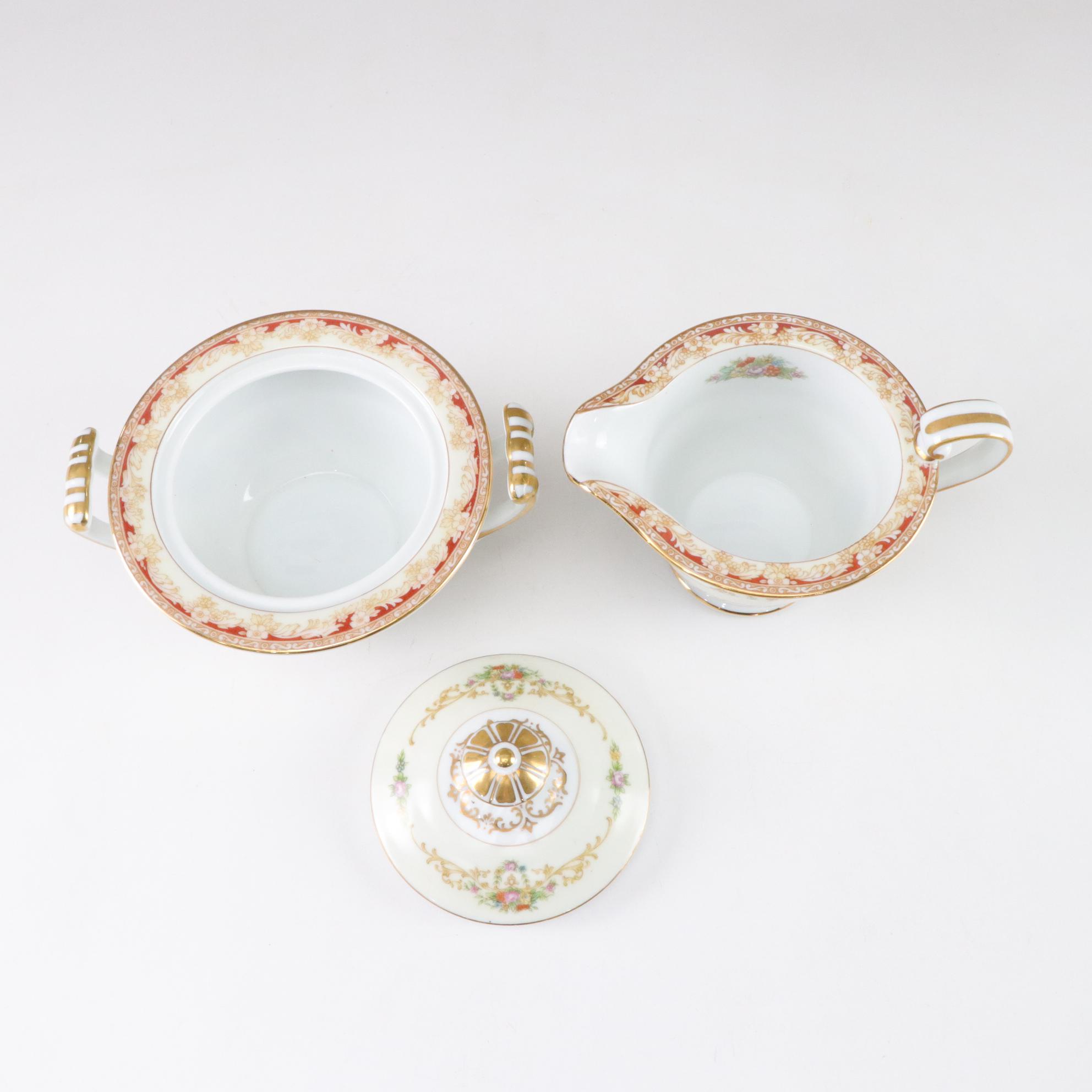 Noritake Gilt-Rimmed Sugar & Creamer with Other Dinnerware