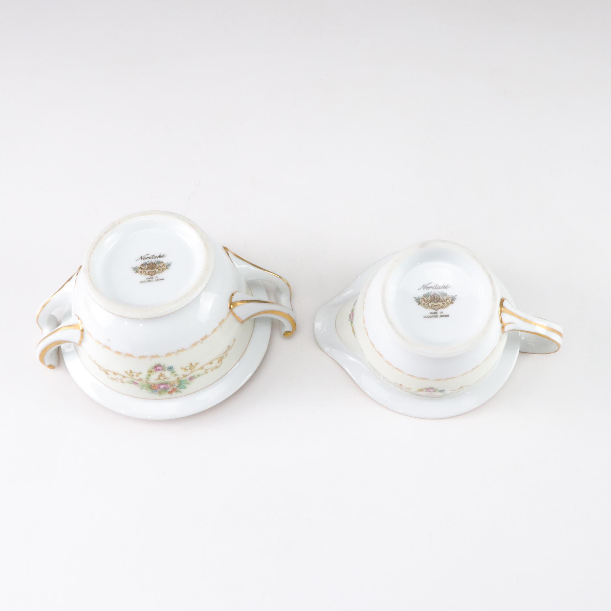 Noritake Gilt-Rimmed Sugar & Creamer with Other Dinnerware