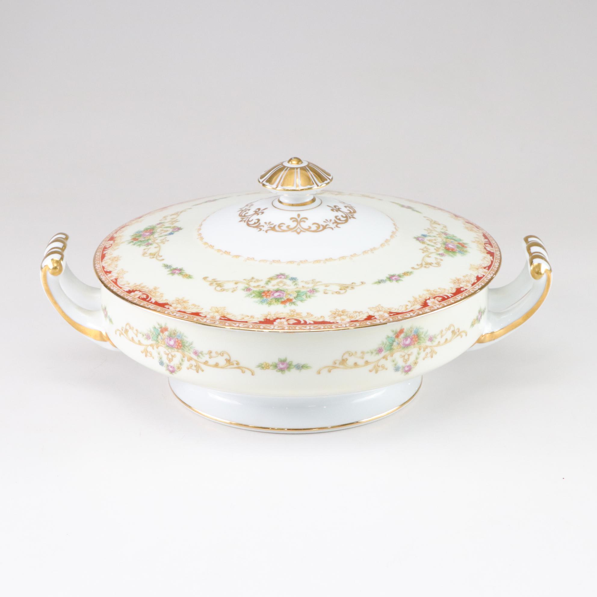 Noritake Gilt-Rimmed Sugar & Creamer with Other Dinnerware