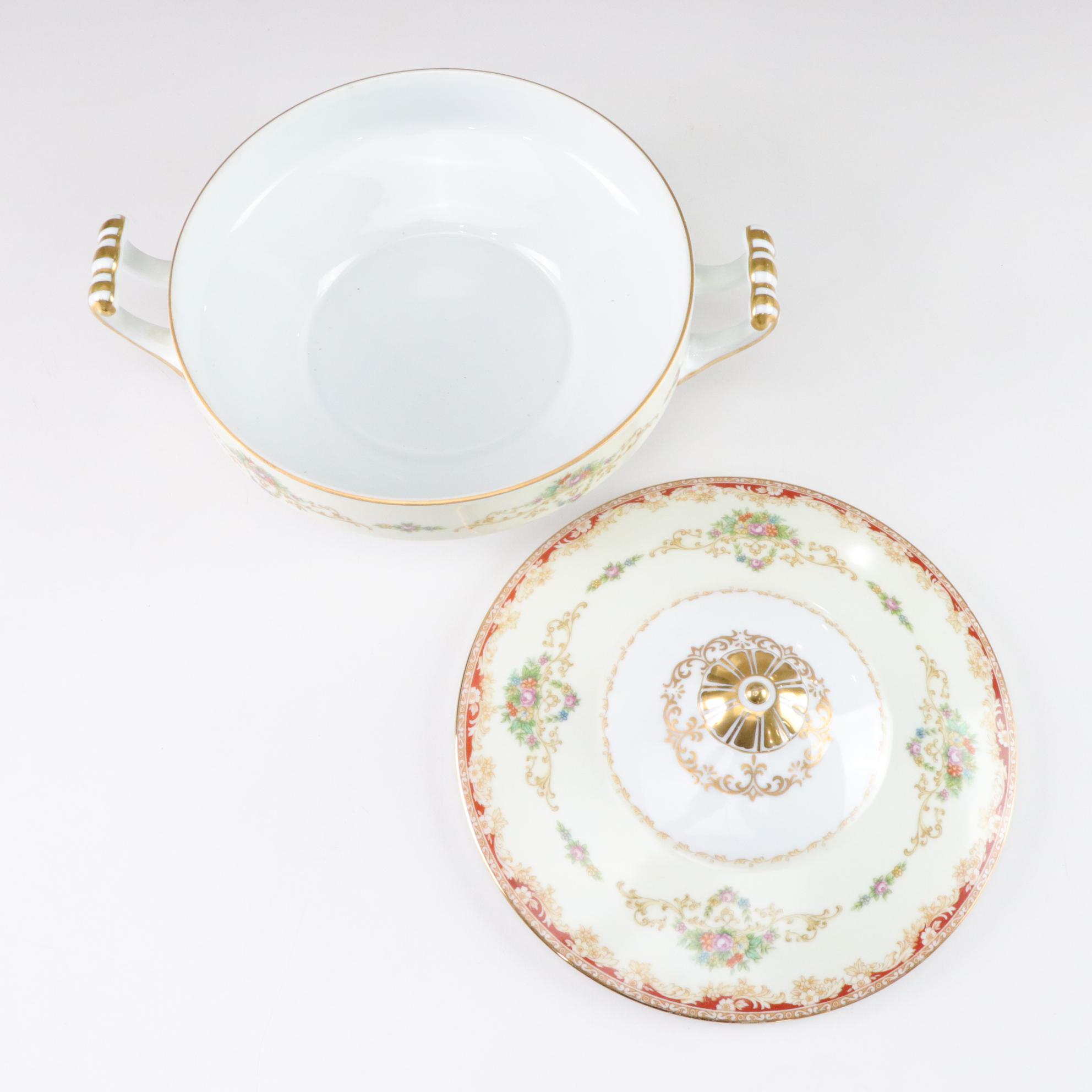 Noritake Gilt-Rimmed Sugar & Creamer with Other Dinnerware