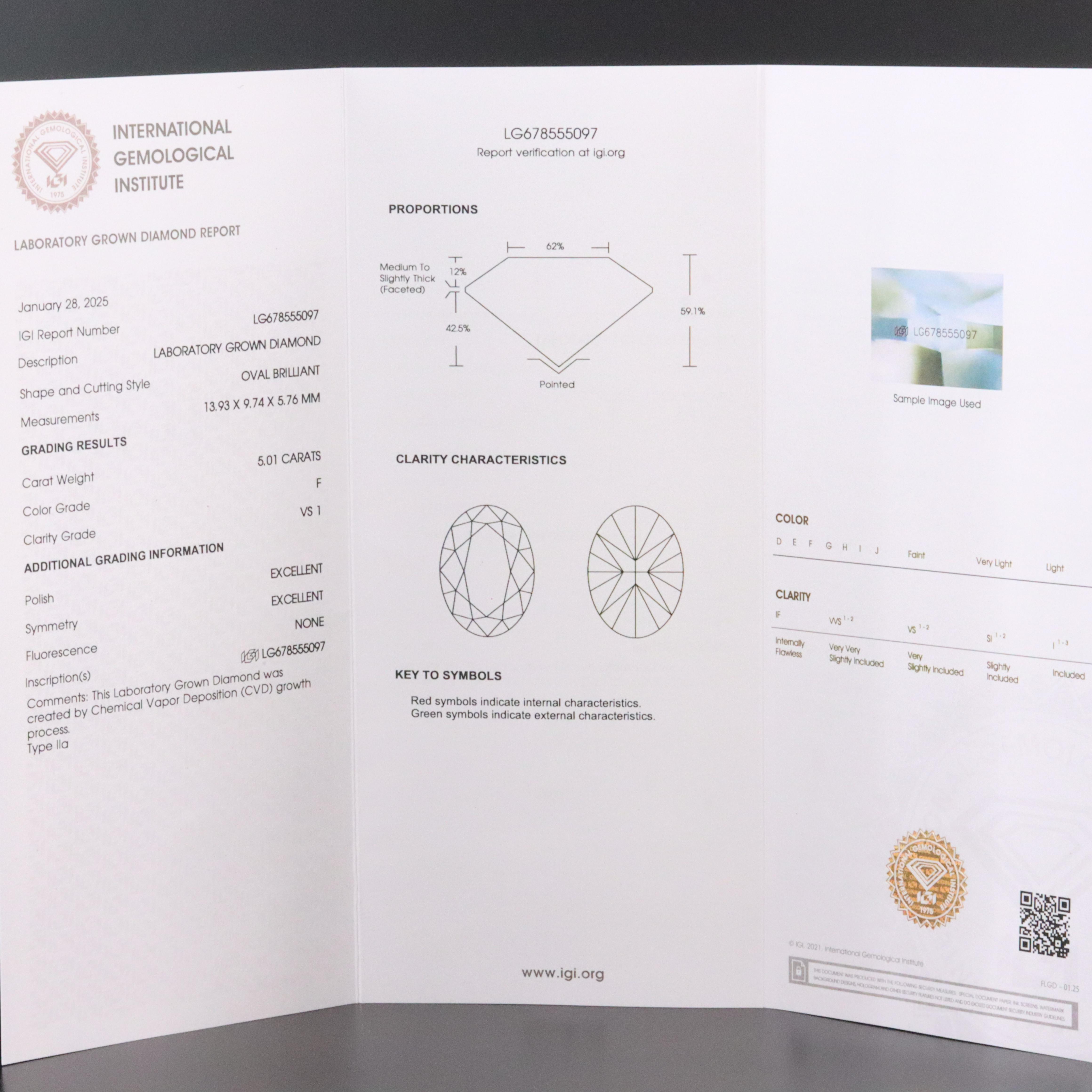 18K 5.01 CT Lab Grown Diamond Solitaire Ring with IGI Report