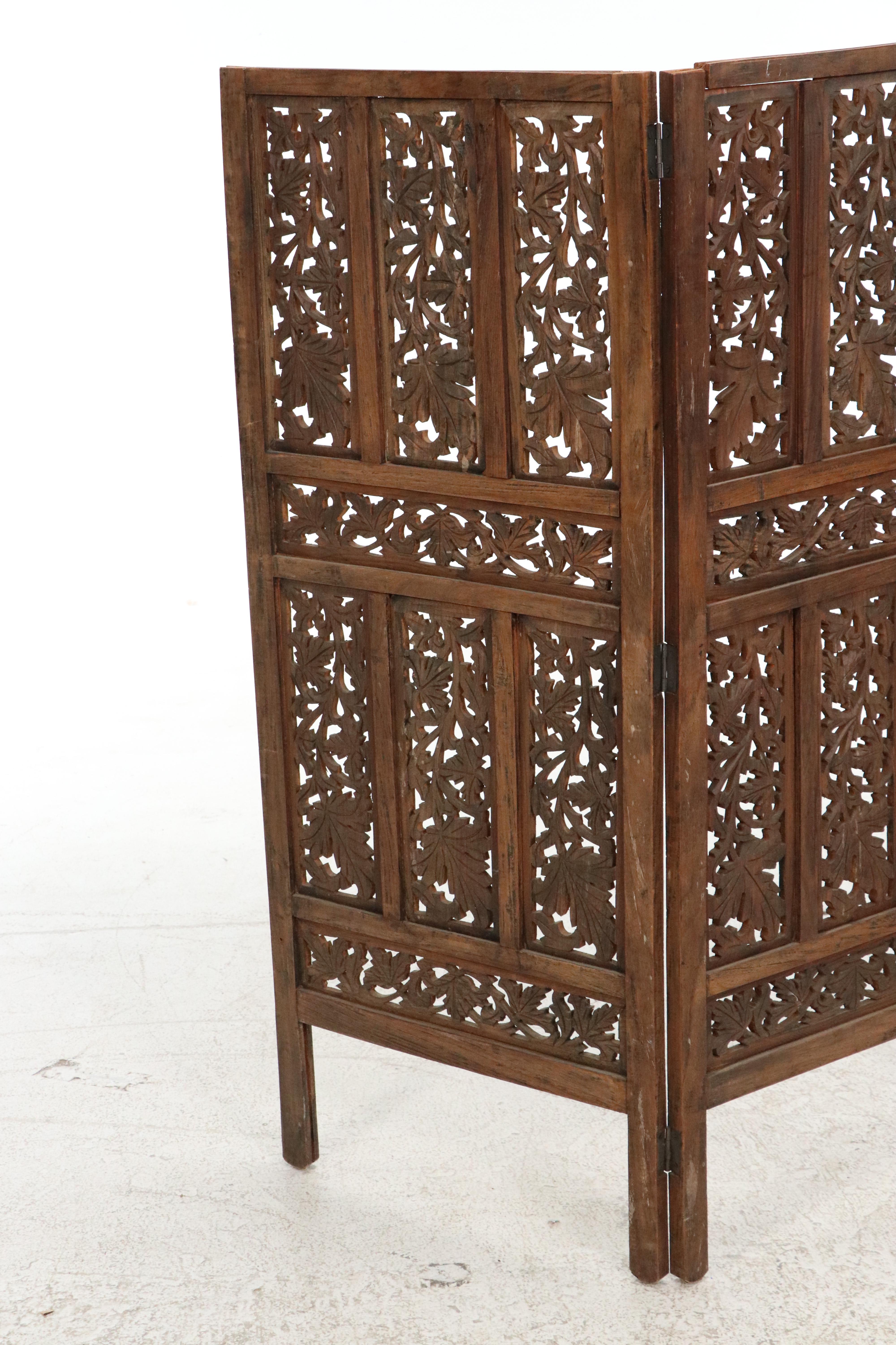 Southeast Asian Hand-Carved Teak Wood Room Screen