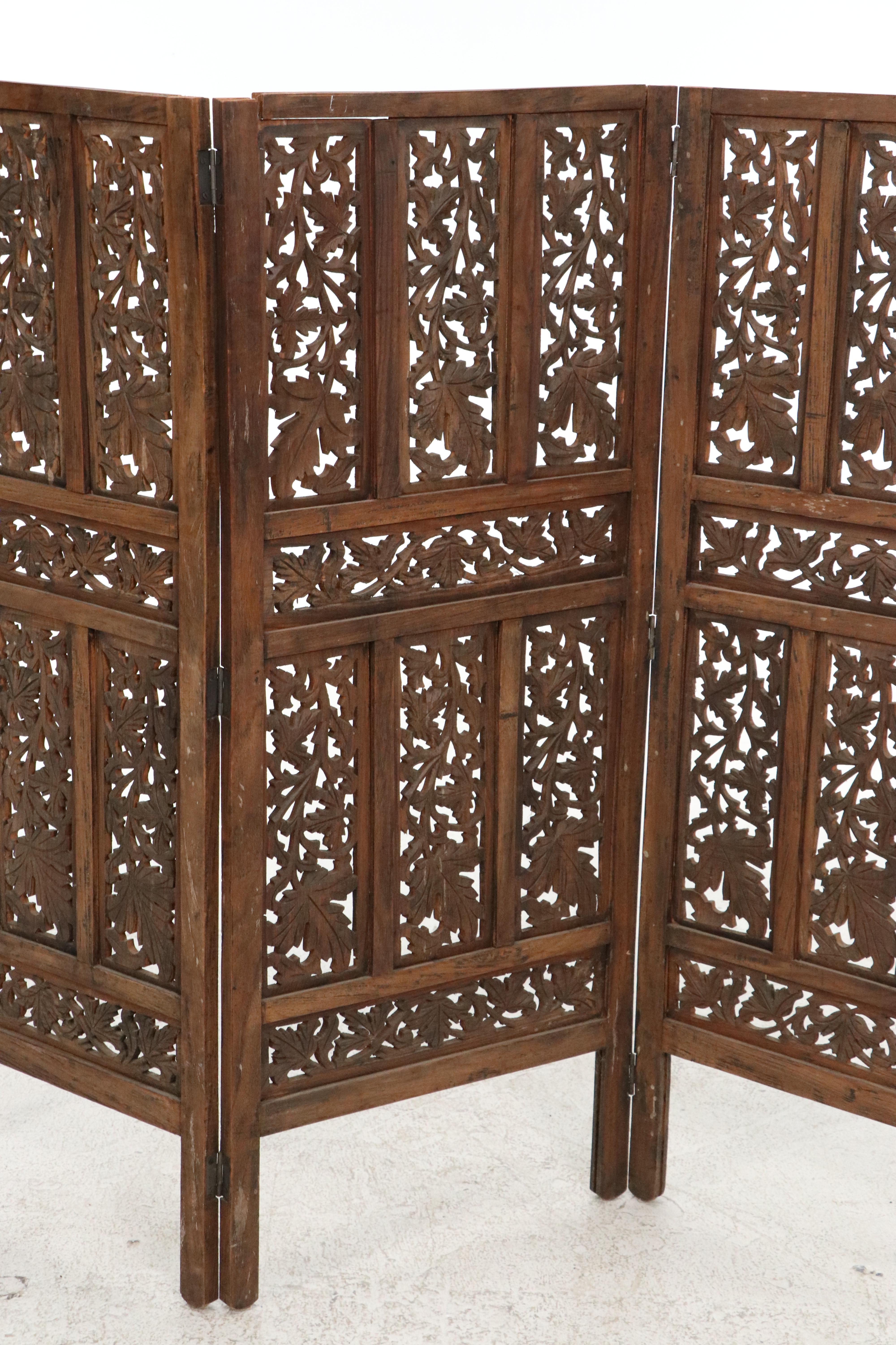 Southeast Asian Hand-Carved Teak Wood Room Screen