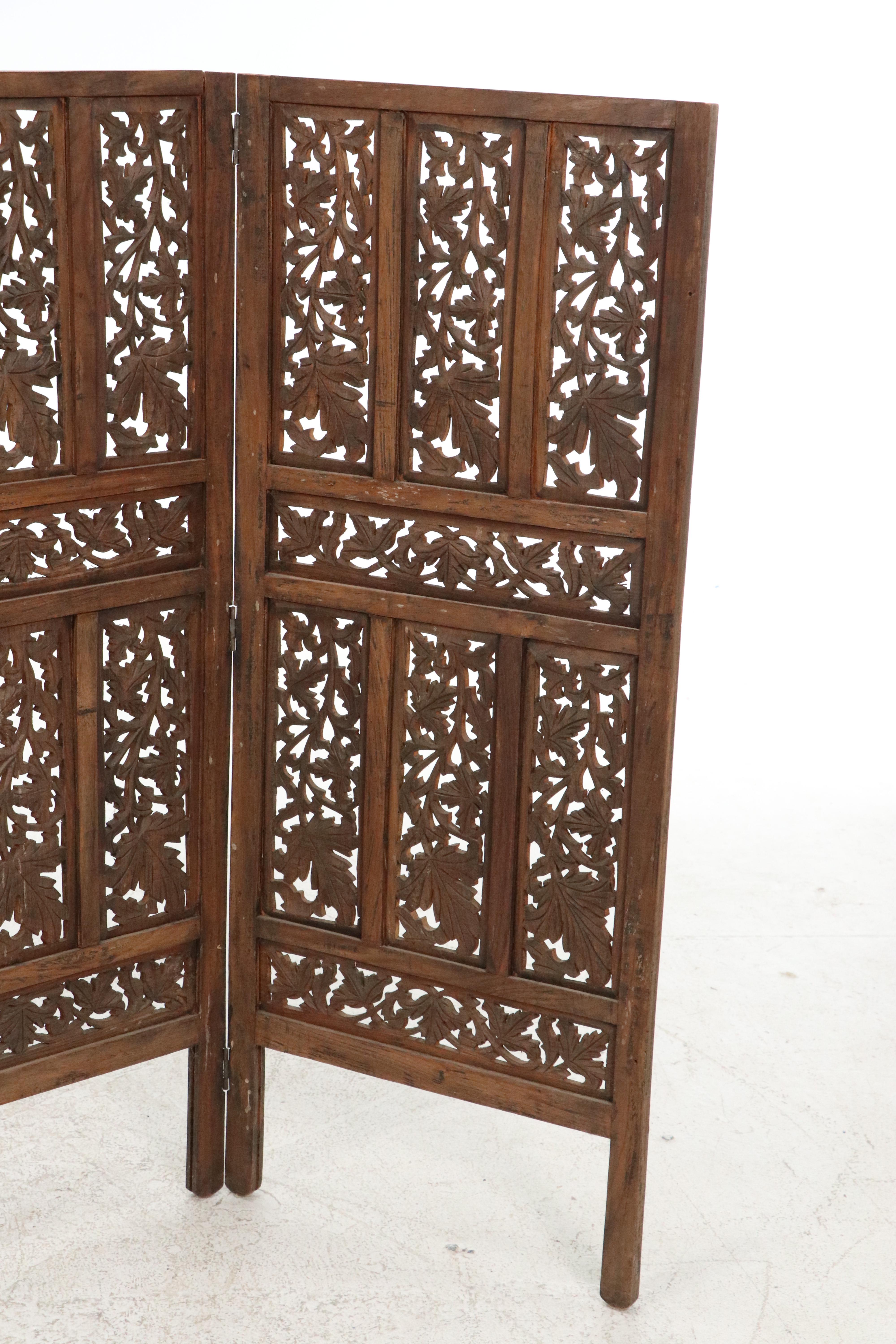 Southeast Asian Hand-Carved Teak Wood Room Screen