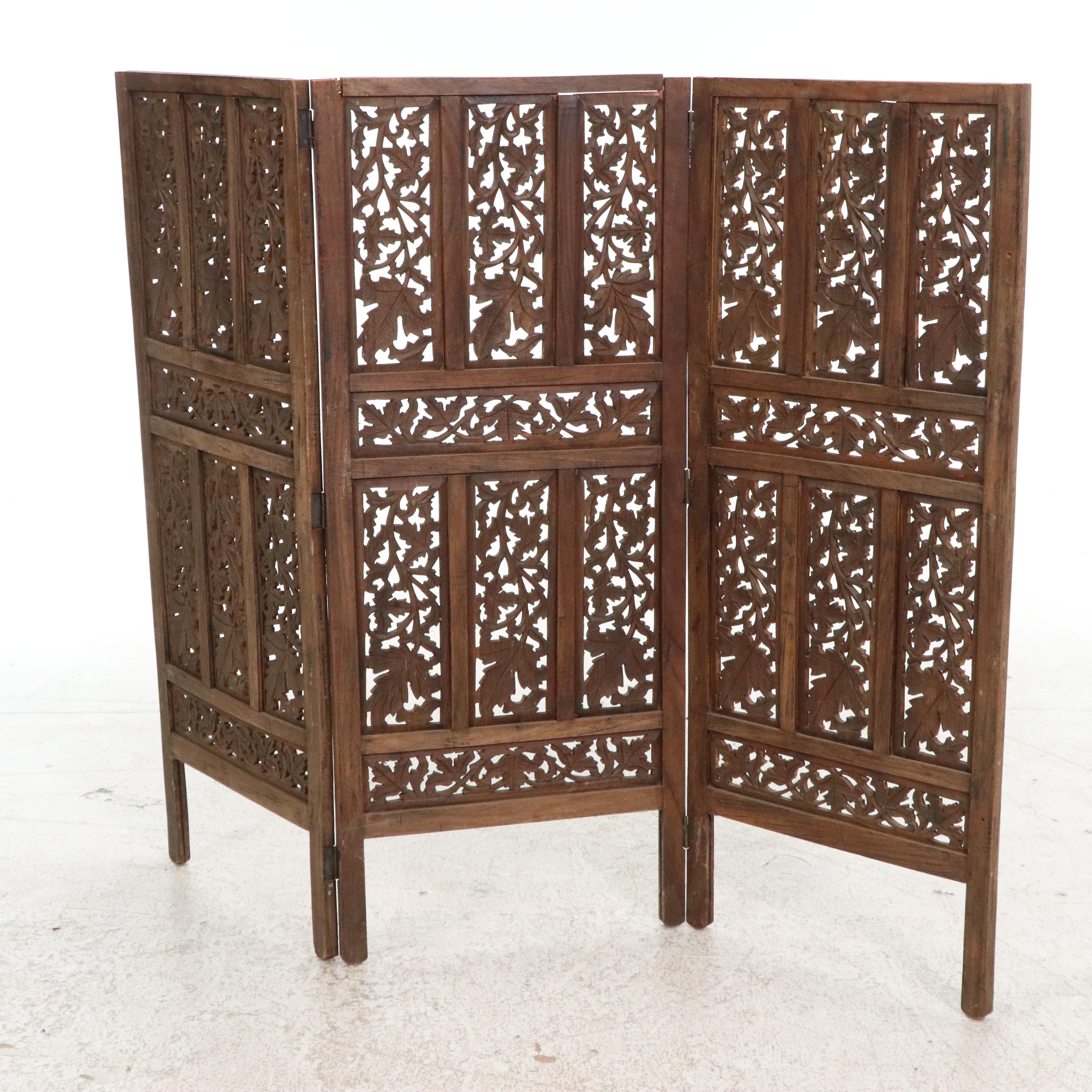 Southeast Asian Hand-Carved Teak Wood Room Screen