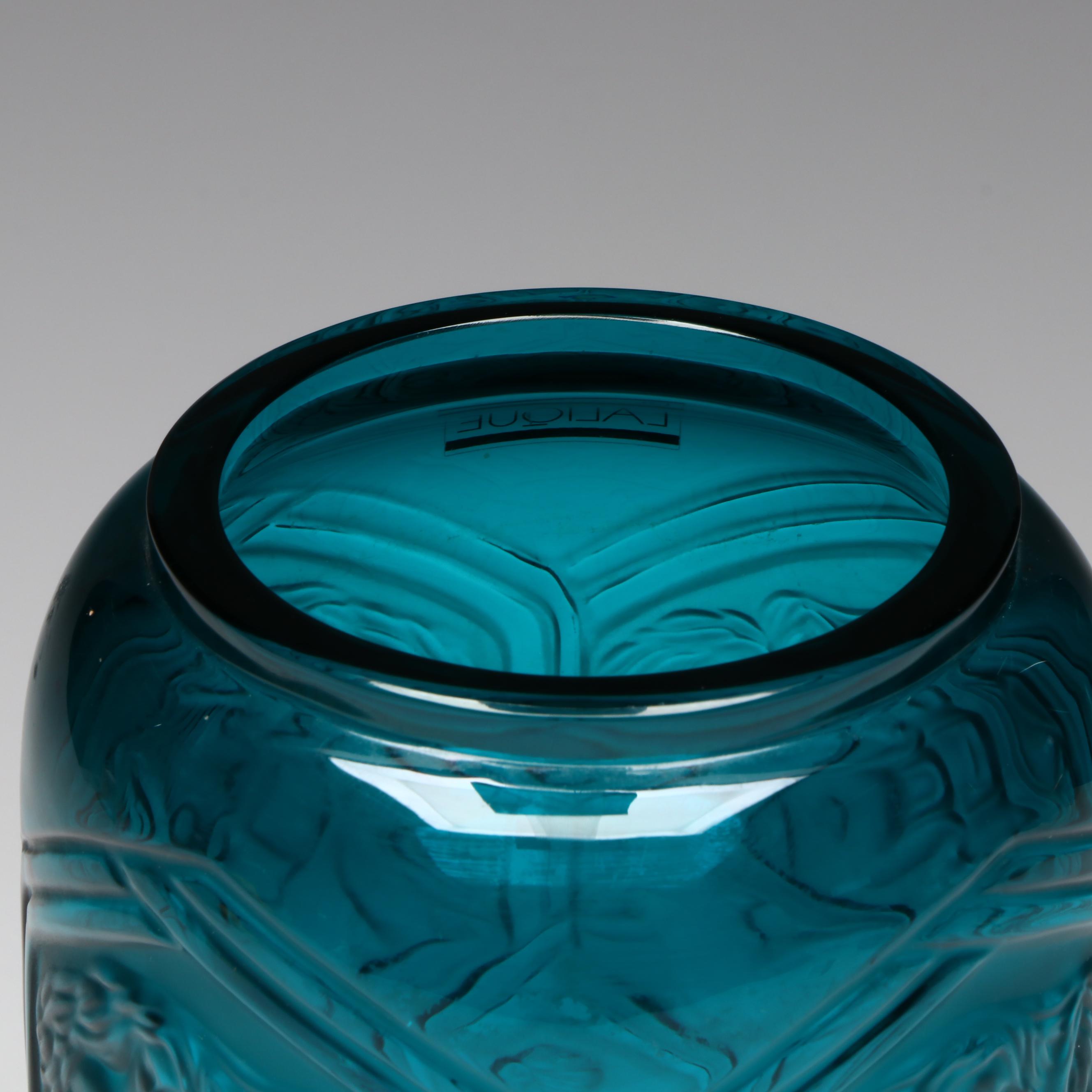 Lalique "Hesperides" Teal Crystal Vase