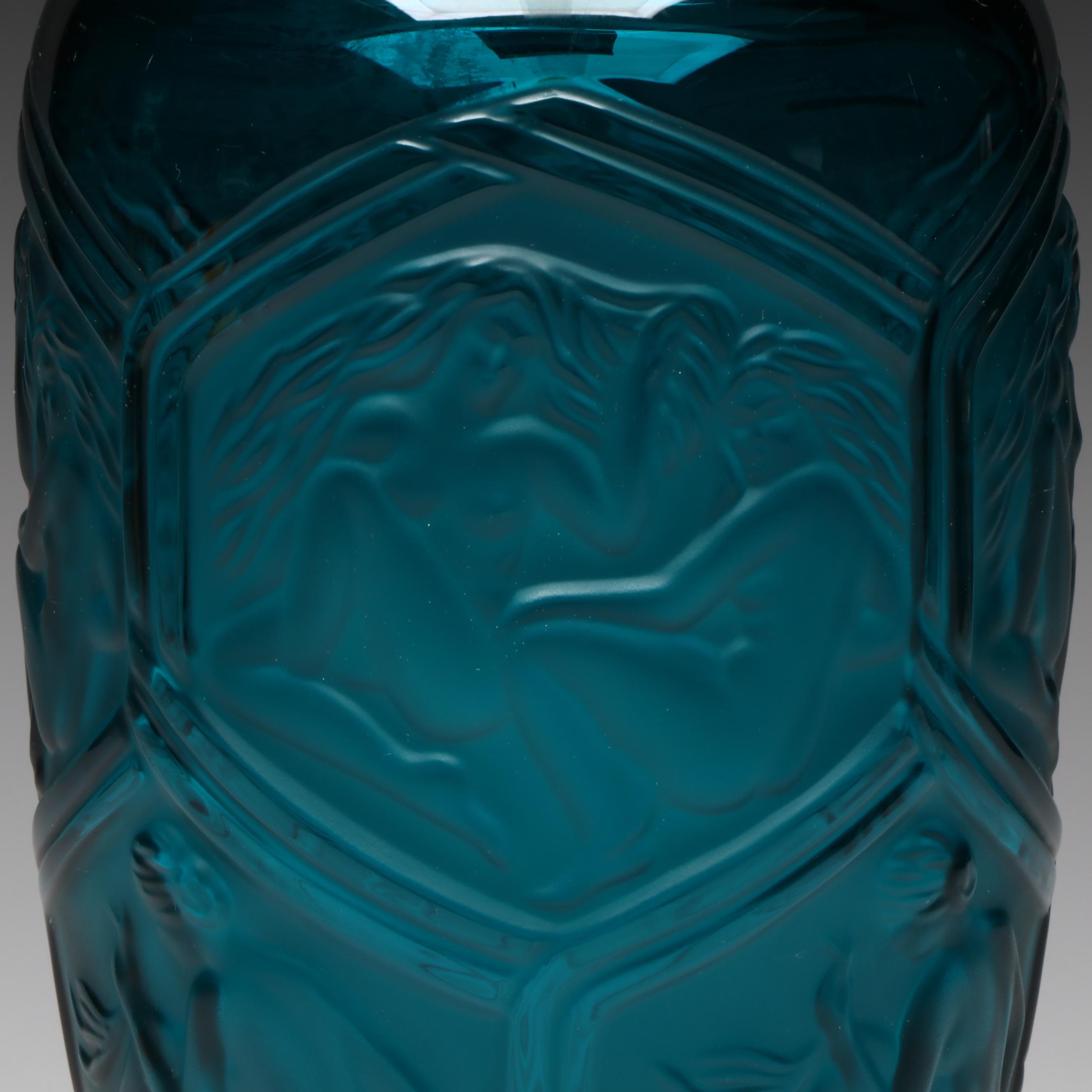 Lalique "Hesperides" Teal Crystal Vase