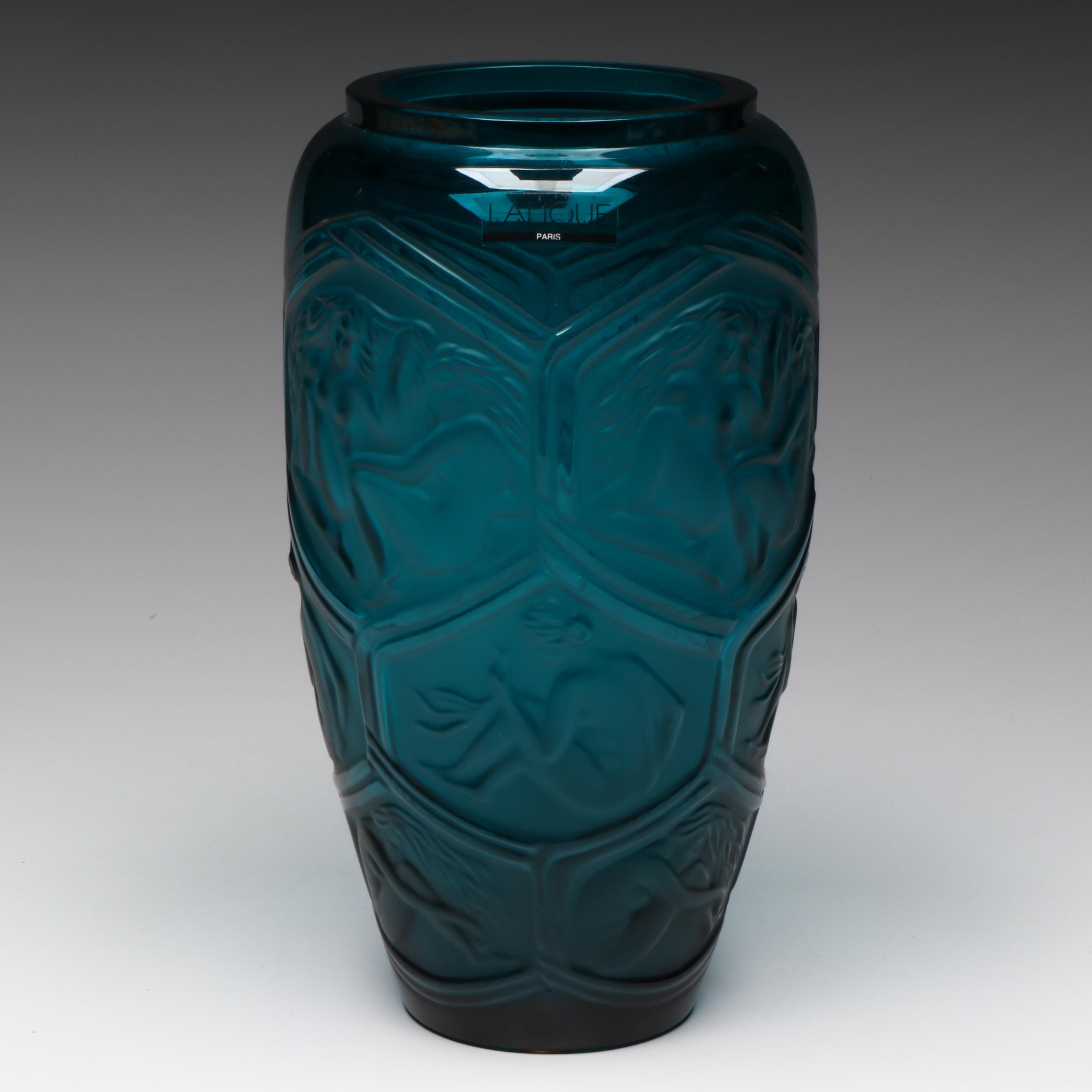 Lalique "Hesperides" Teal Crystal Vase