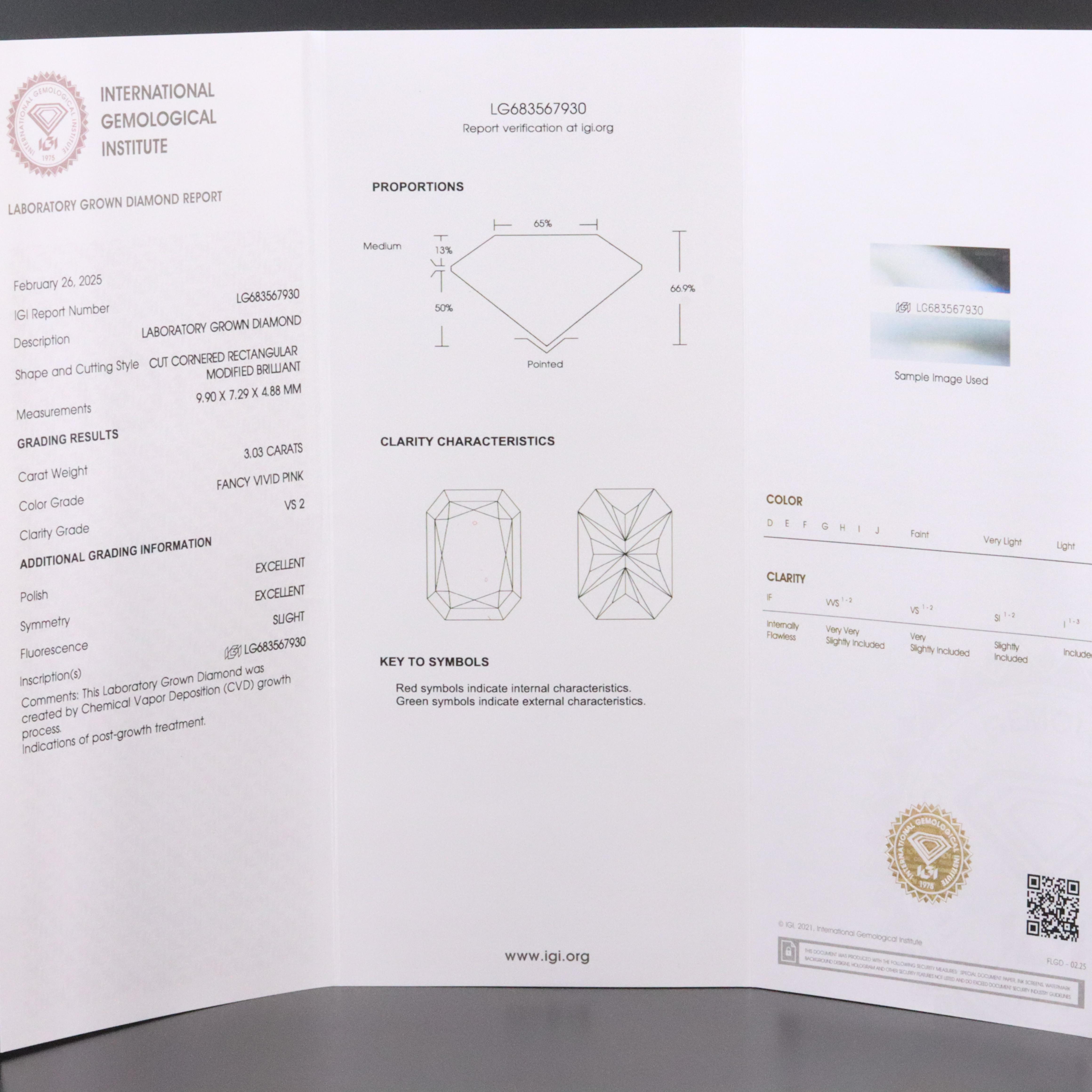 Loose 3.03 CT Lab Grown Fancy Pink Diamond with IGI Report