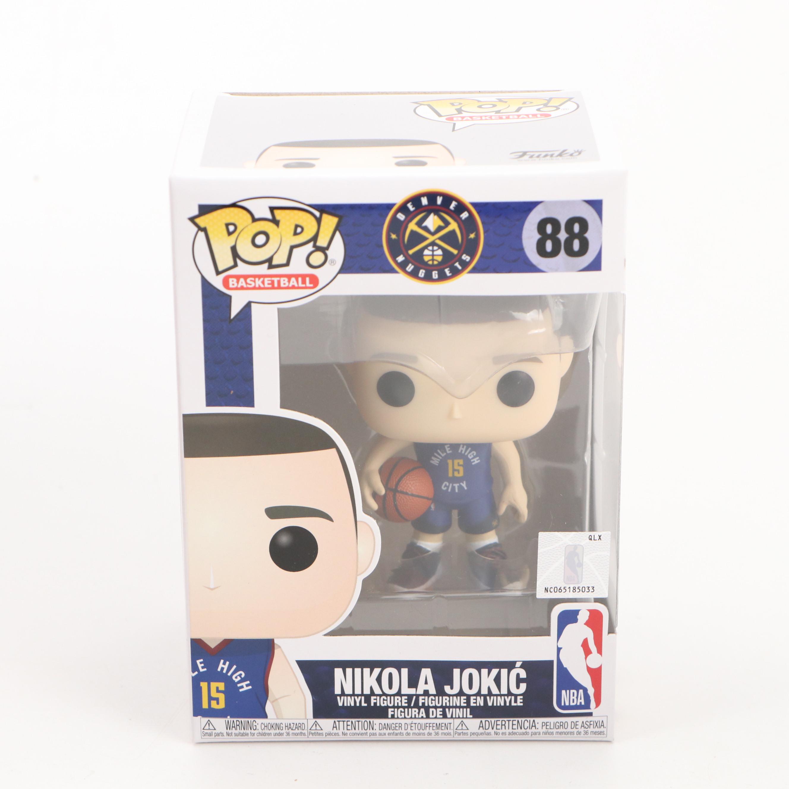 "Luka Dončić" and "Nikola Jokić" Funko Pop! Figures with Basketball Books