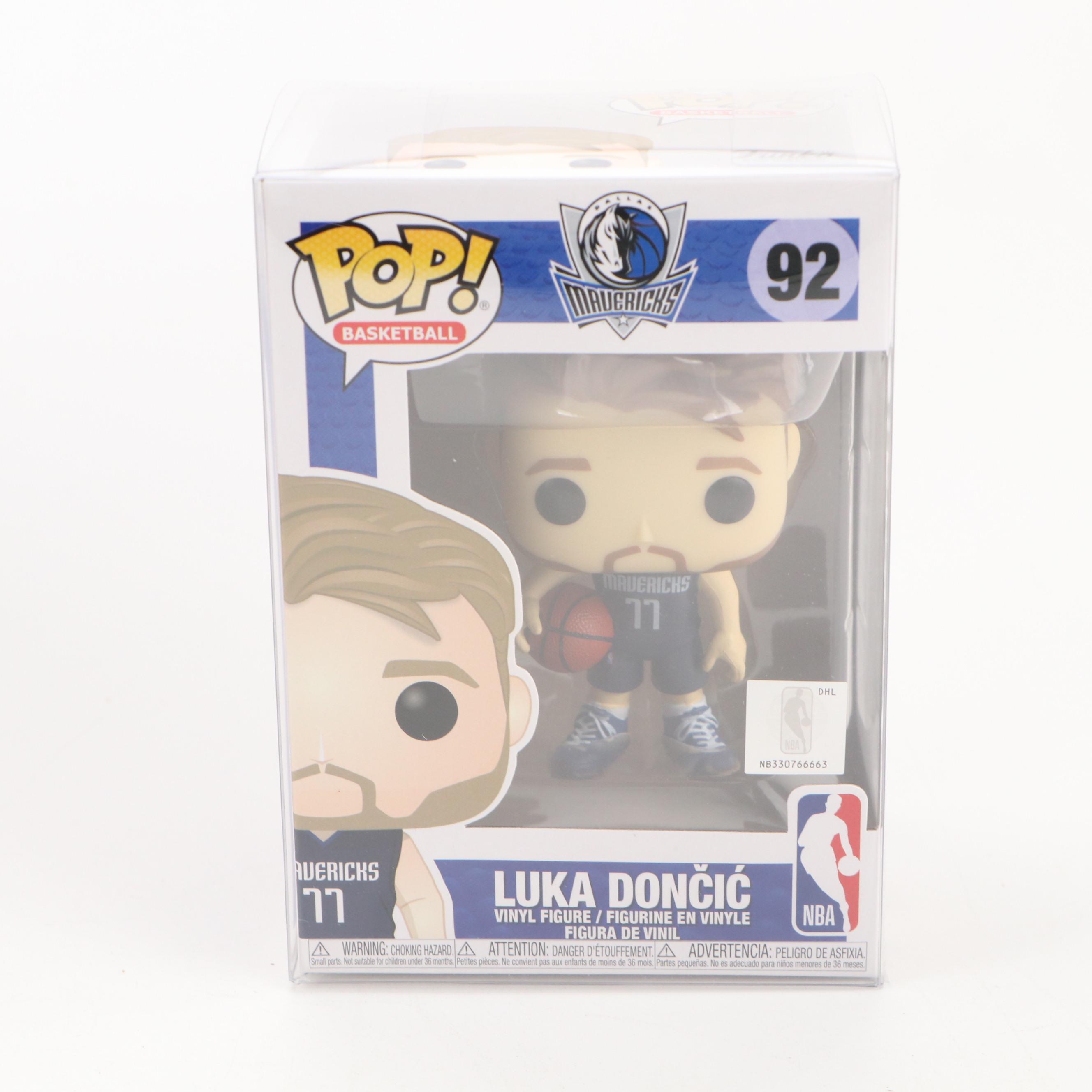 "Luka Dončić" and "Nikola Jokić" Funko Pop! Figures with Basketball Books