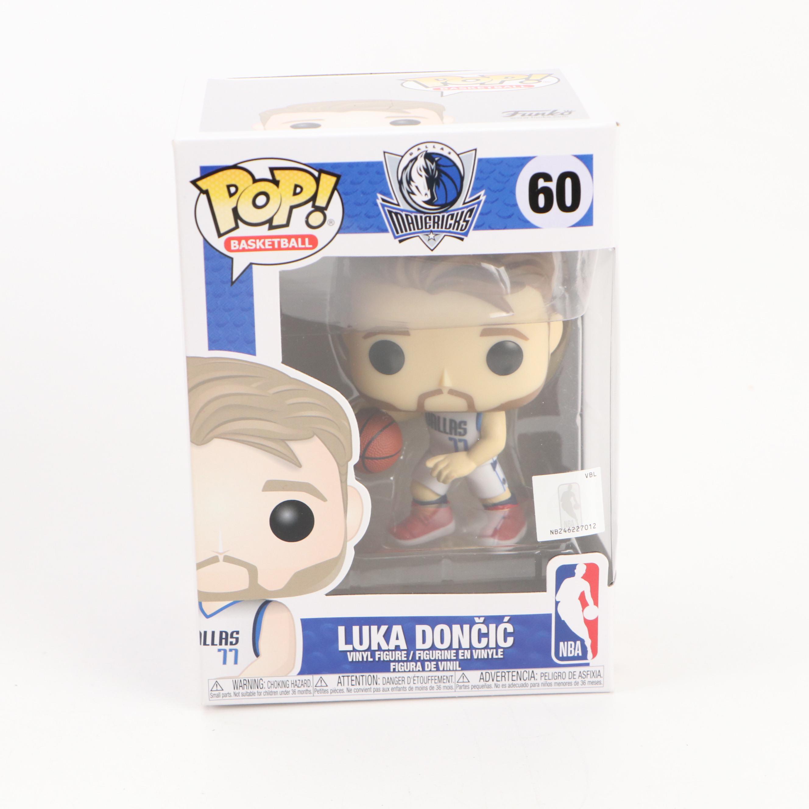"Luka Dončić" and "Nikola Jokić" Funko Pop! Figures with Basketball Books