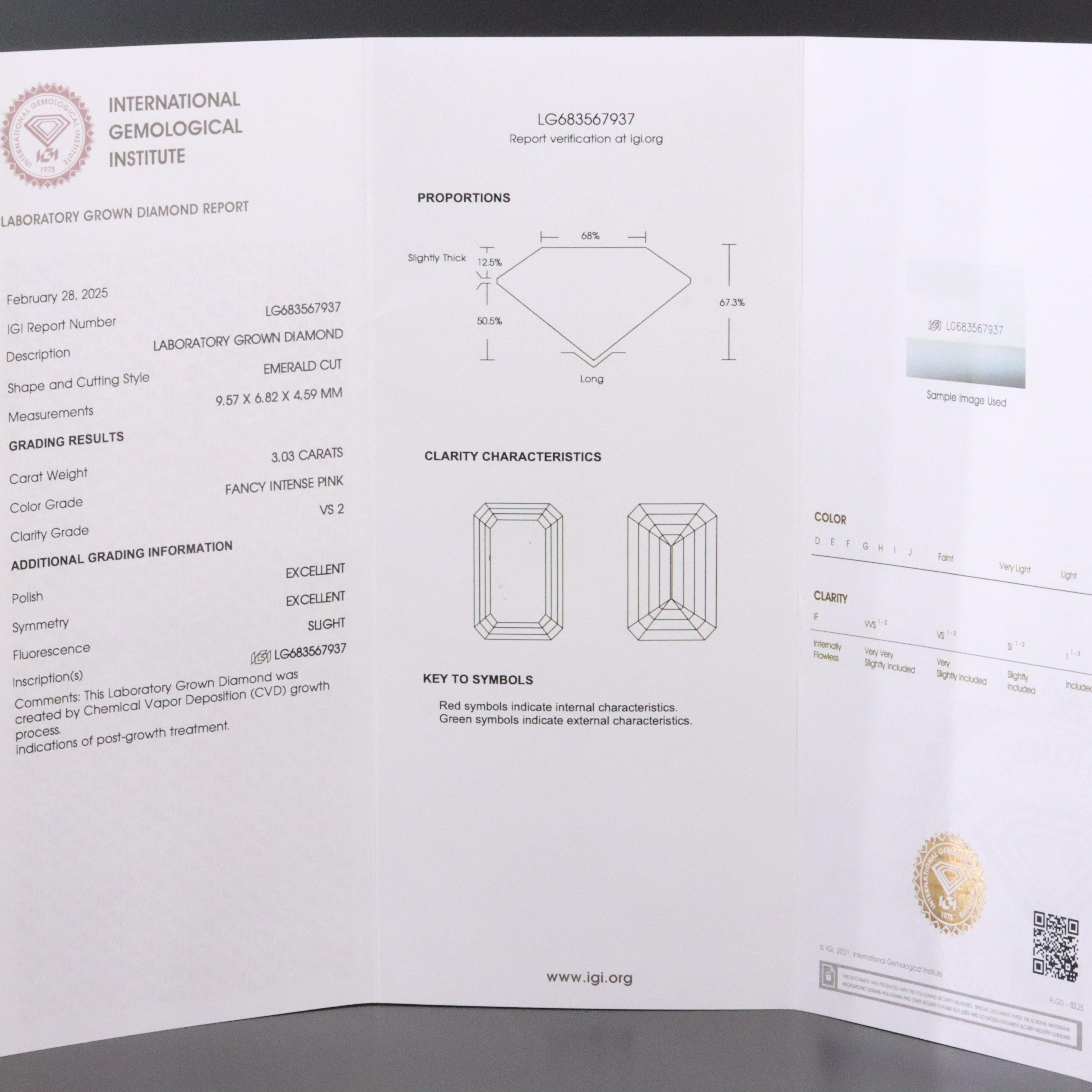 Loose 3.03 CT Lab Grown Fancy Pink Diamond with IGI Report