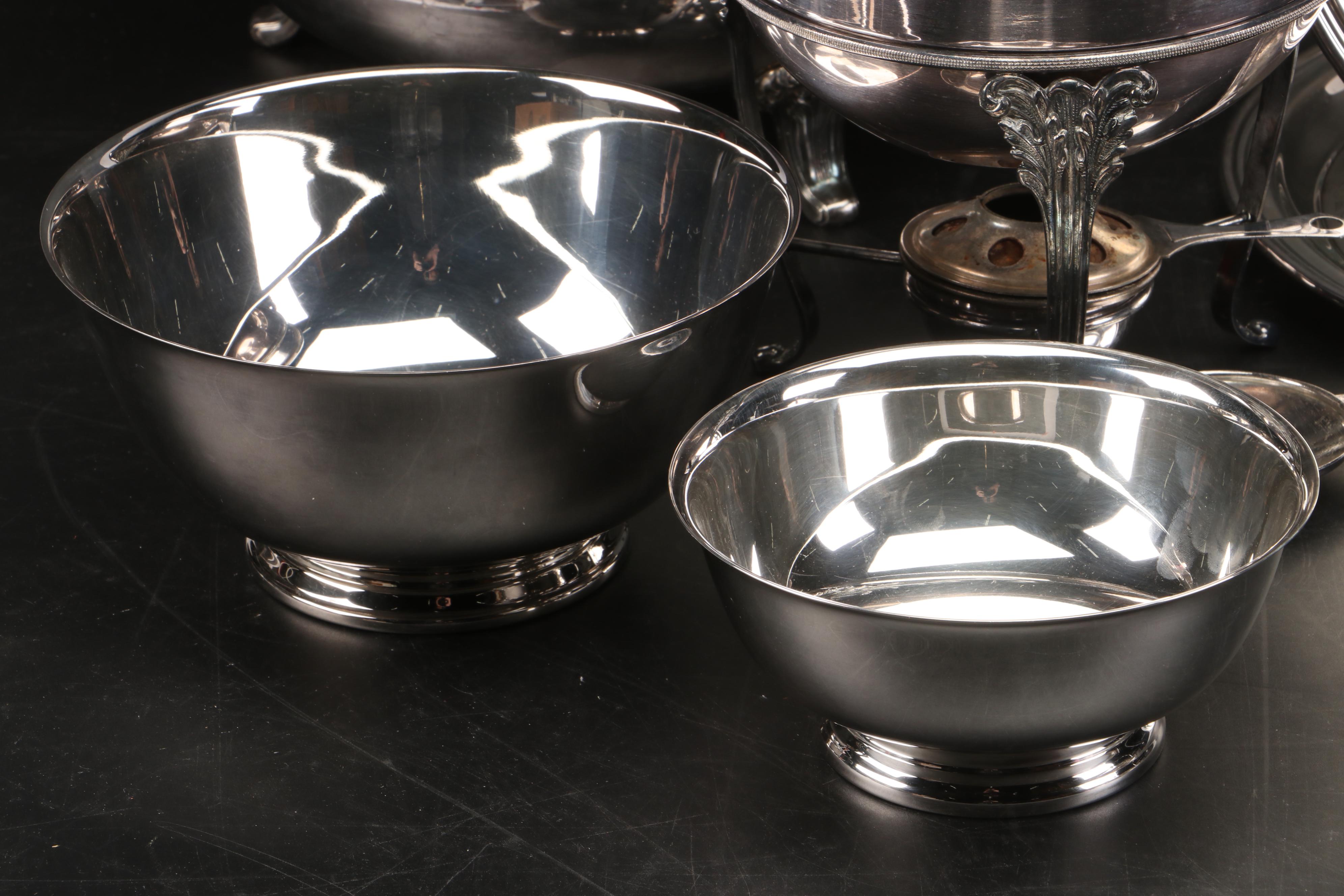 Gorham Paul Revere Bowls with Other Silver Plate Serving Pieces