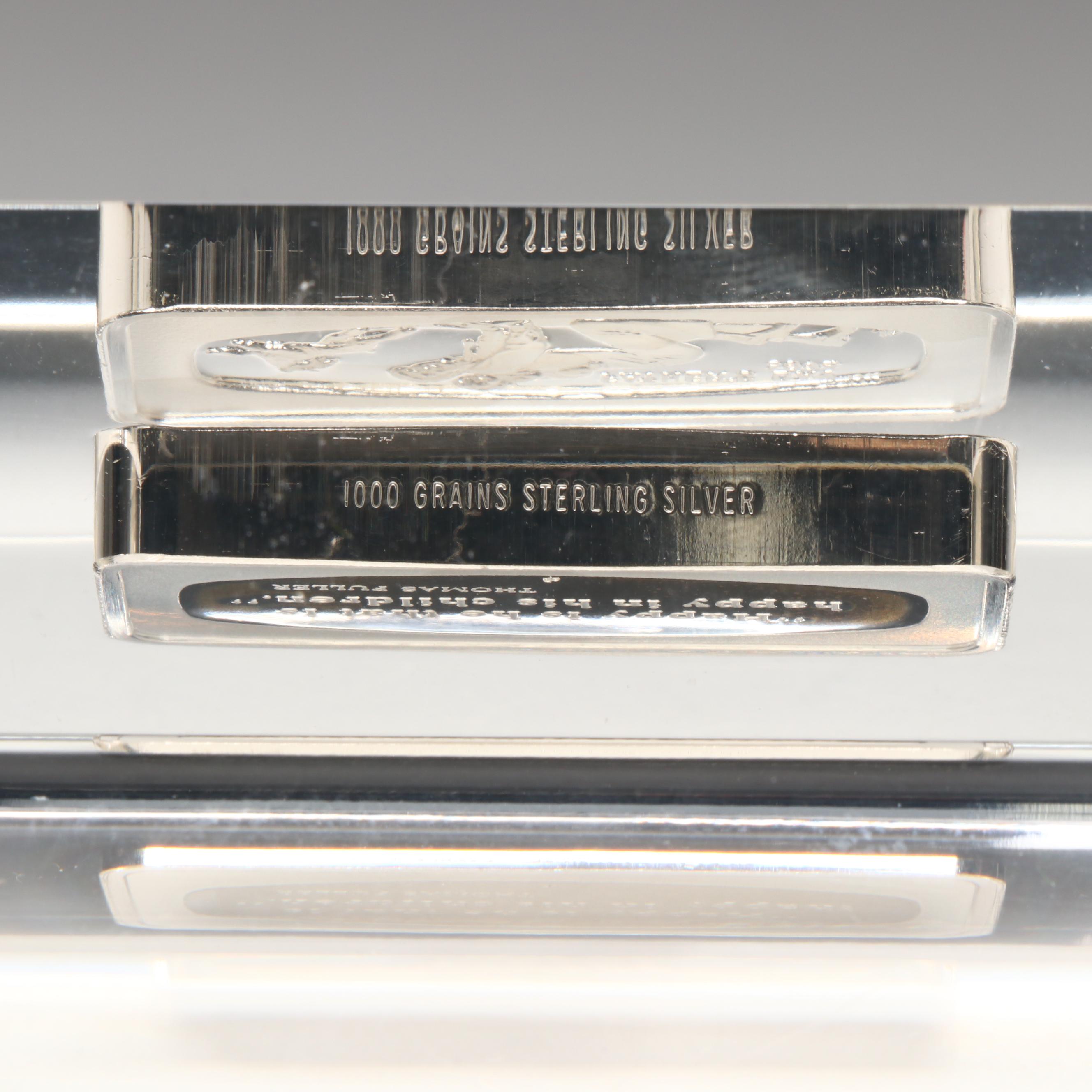 The Franklin Mint Father's Day Silver Bars Encased in Lucite with Cast Iron Dog