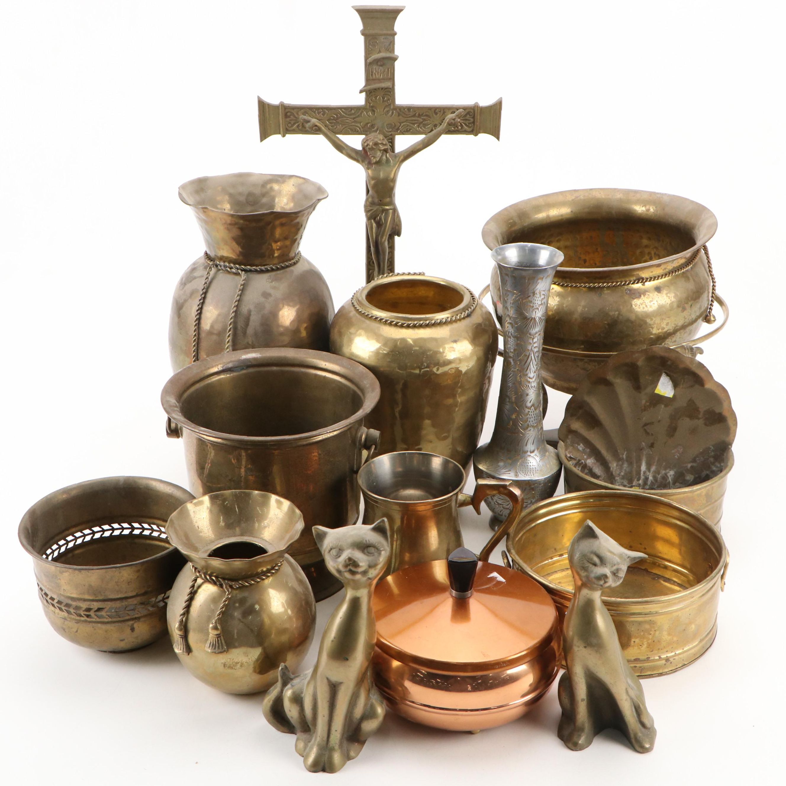 Indian Brass and Copper Planters, Vases, and More