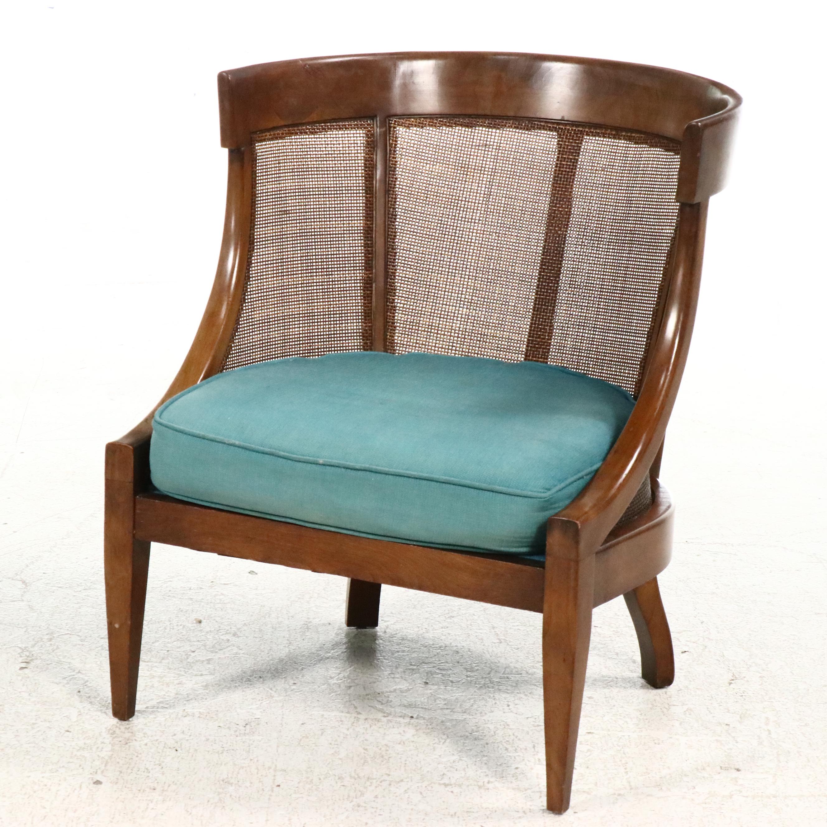 Pair of Classical Style Caned Walnut Barrel Back Chairs, Mid to Late 20th C.