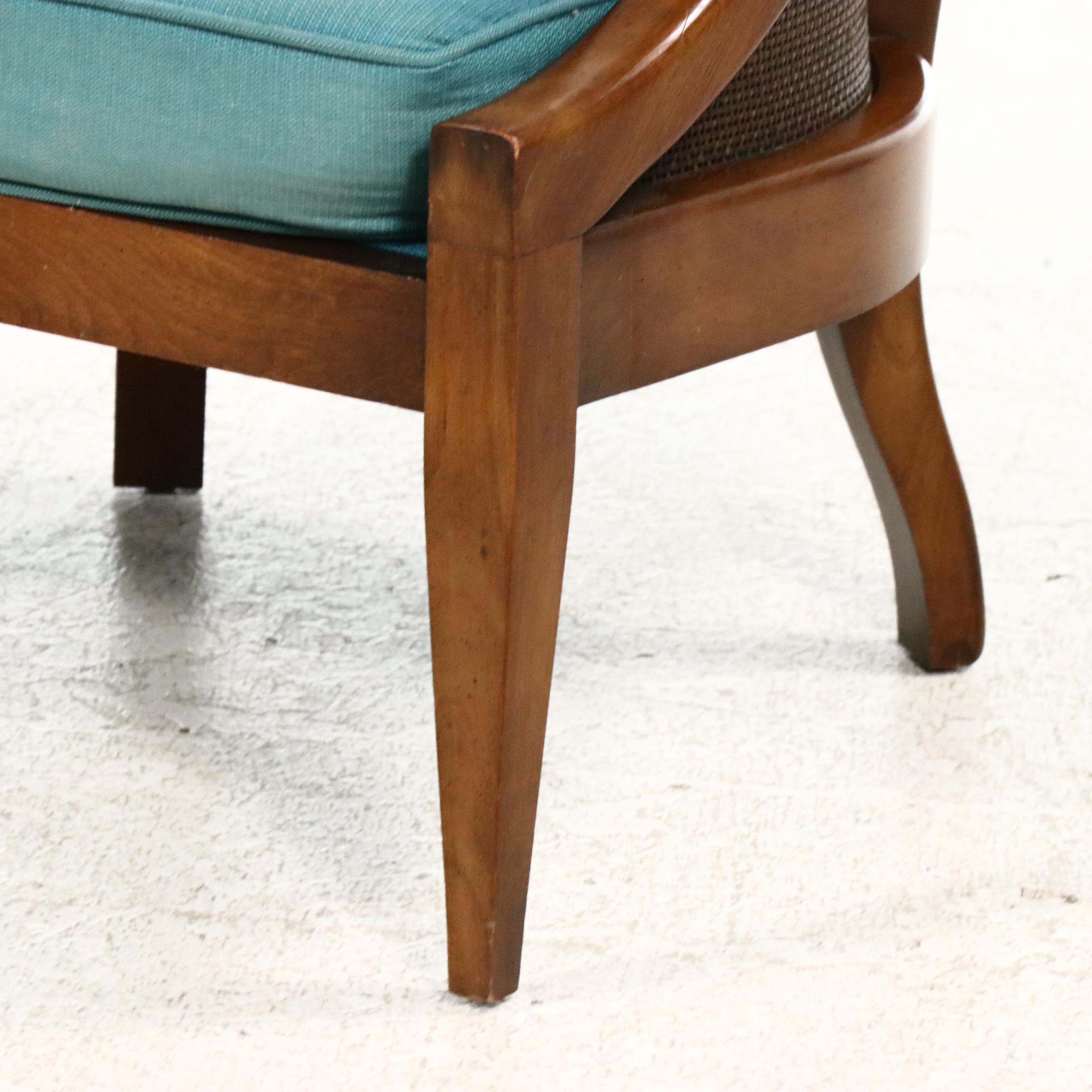 Pair of Classical Style Caned Walnut Barrel Back Chairs, Mid to Late 20th C.
