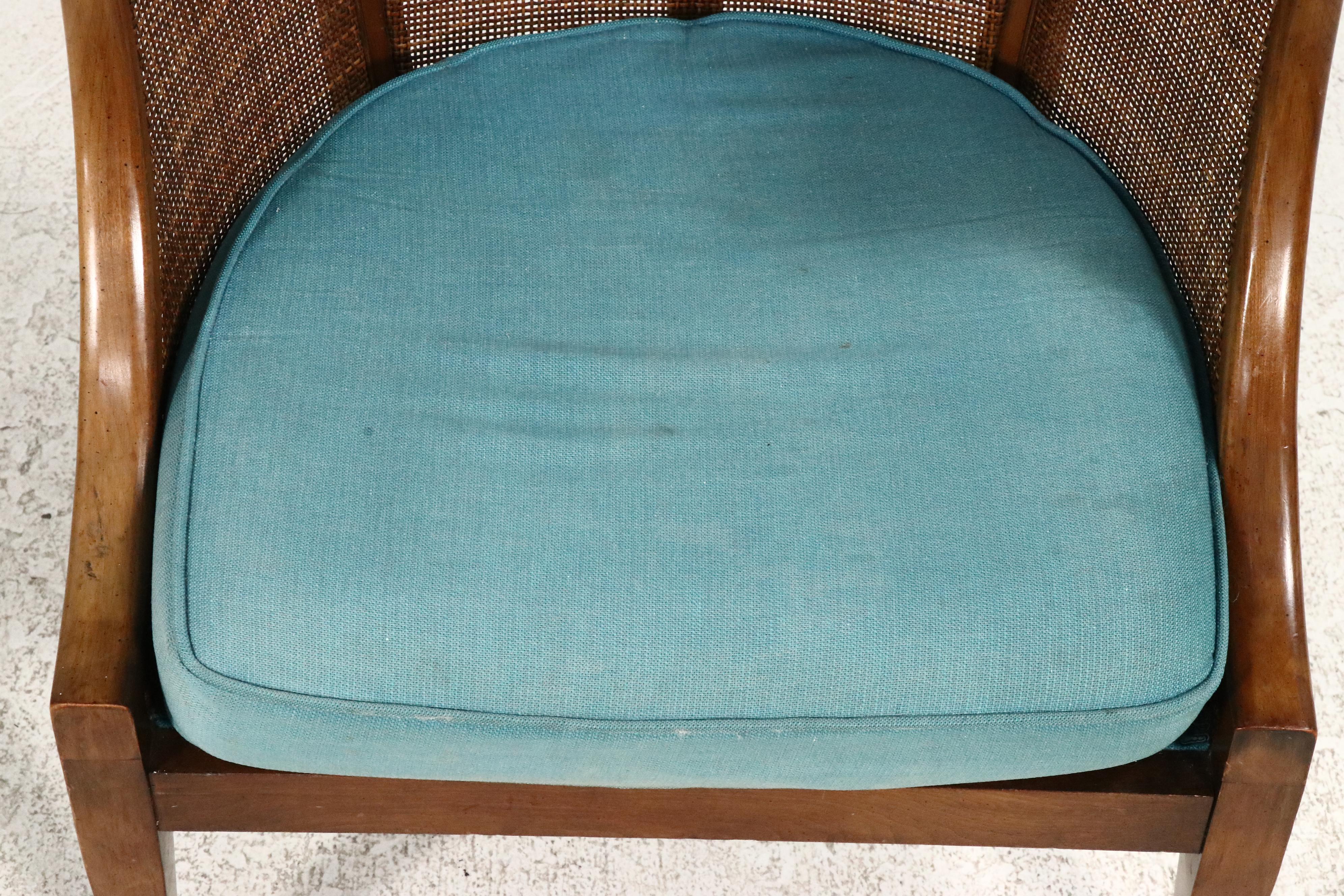 Pair of Classical Style Caned Walnut Barrel Back Chairs, Mid to Late 20th C.