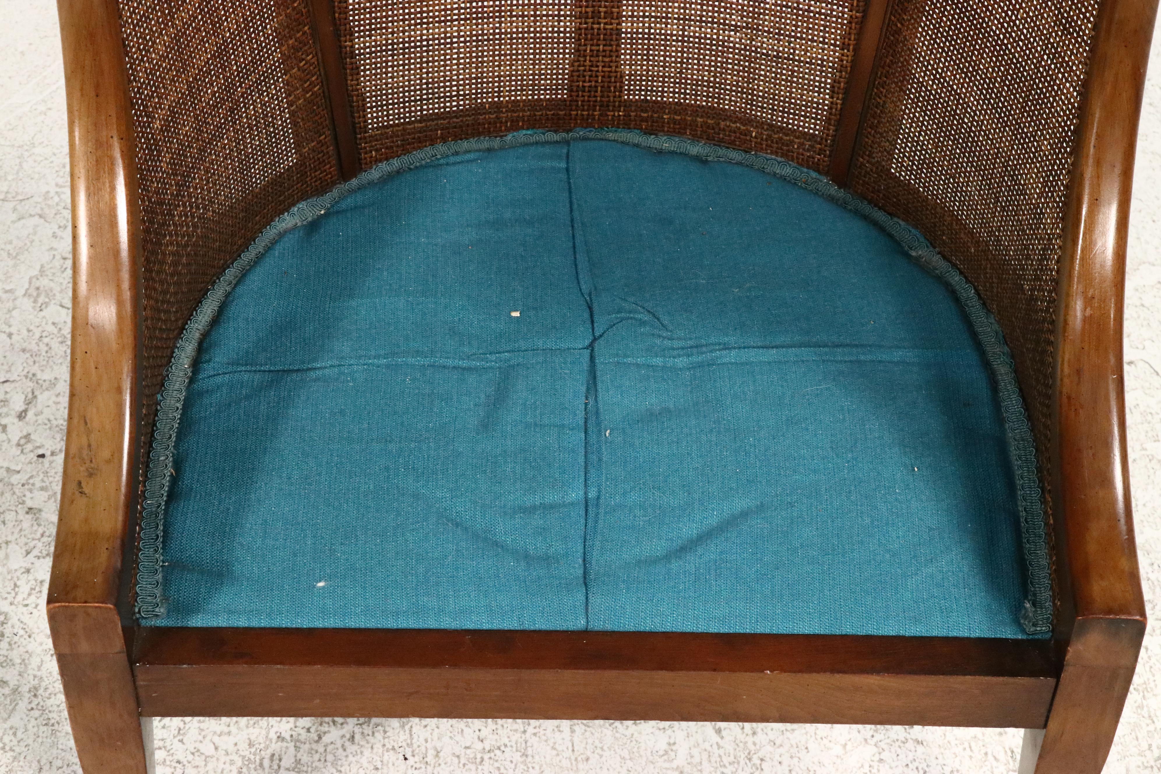 Pair of Classical Style Caned Walnut Barrel Back Chairs, Mid to Late 20th C.