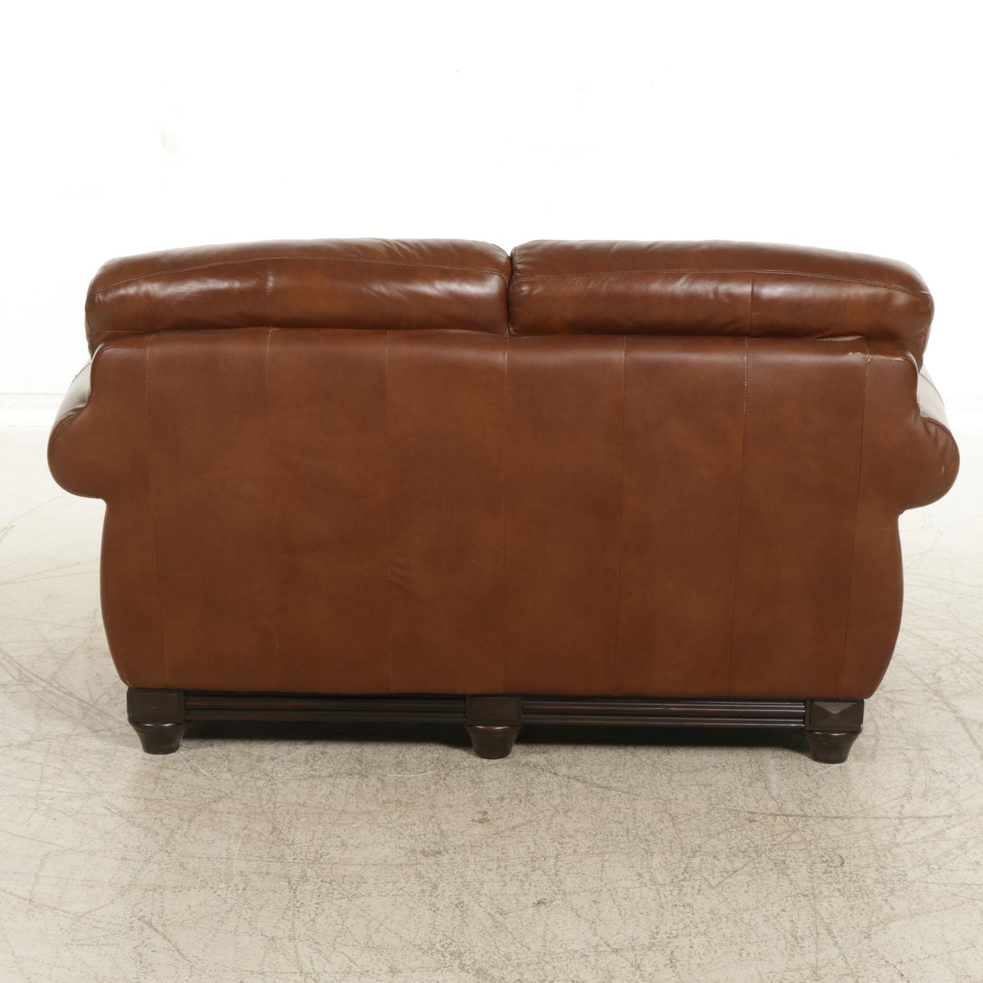 Robinson & Robinson Leather Upholstered Rolled Arm Loveseat