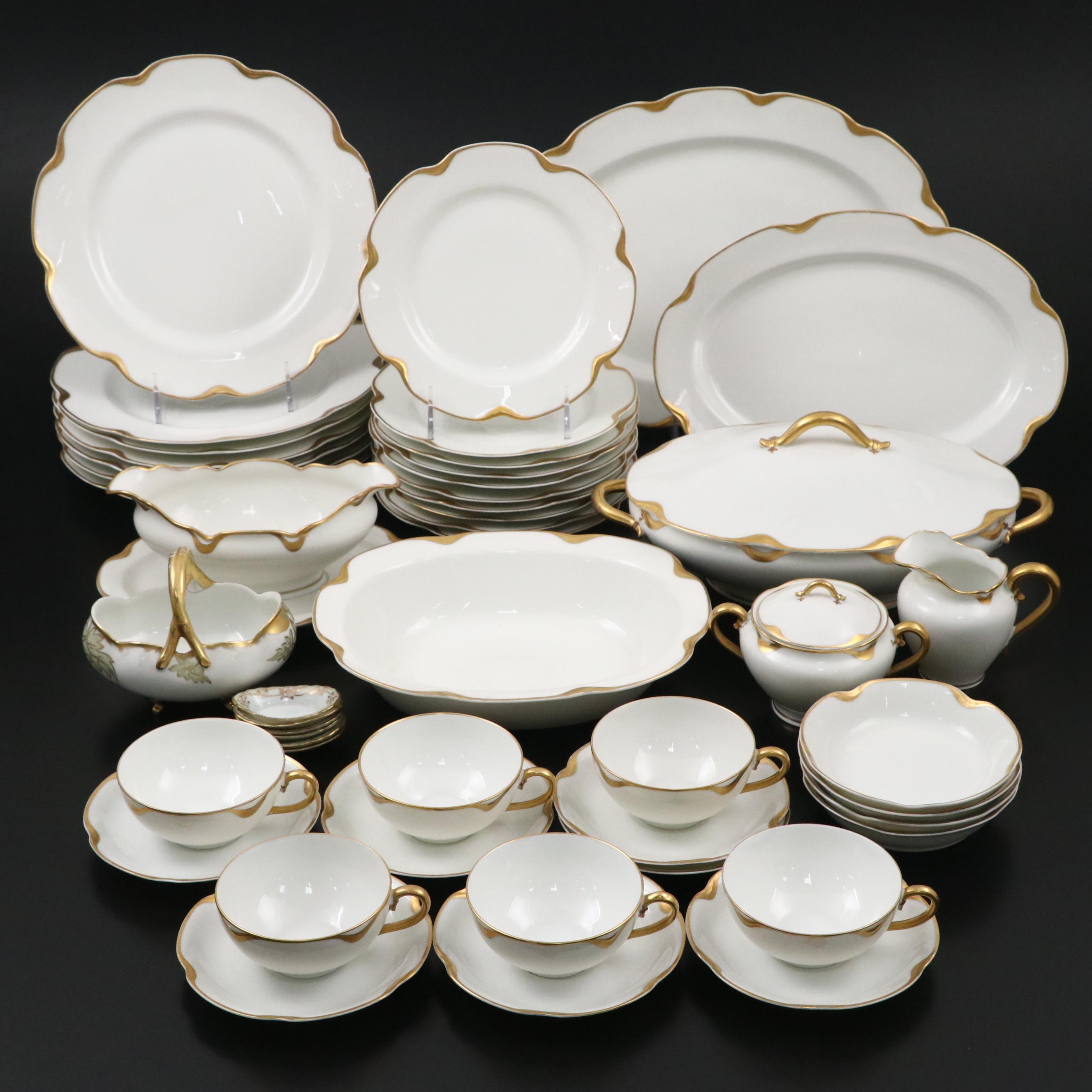 Haviland "Silver Anniversary" Gold Trim Porcelain Dinnerware and Other Tableware