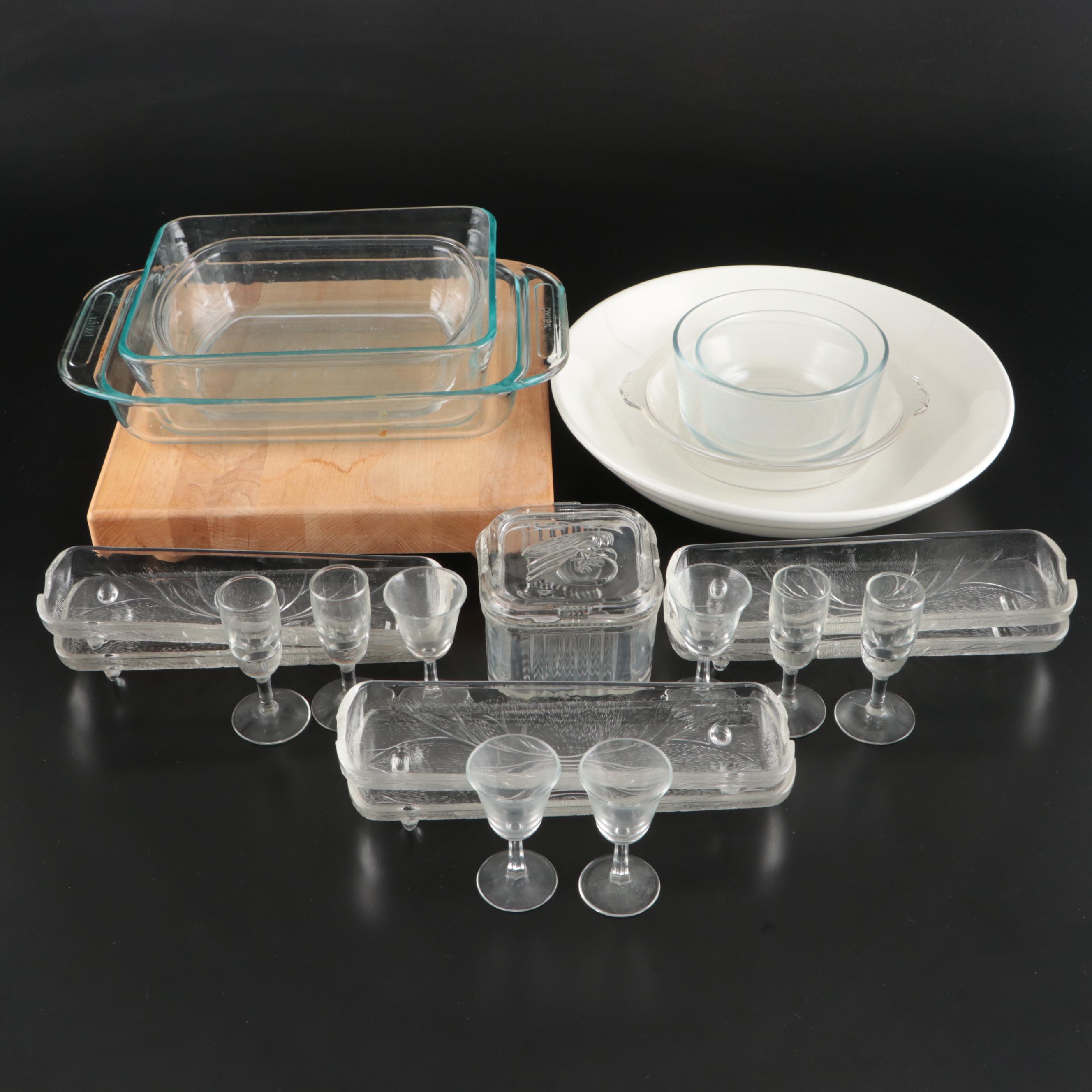 Indiana Glass Pebble and Leaf Corn Cob Dishes with Other Bakeware and Tableware