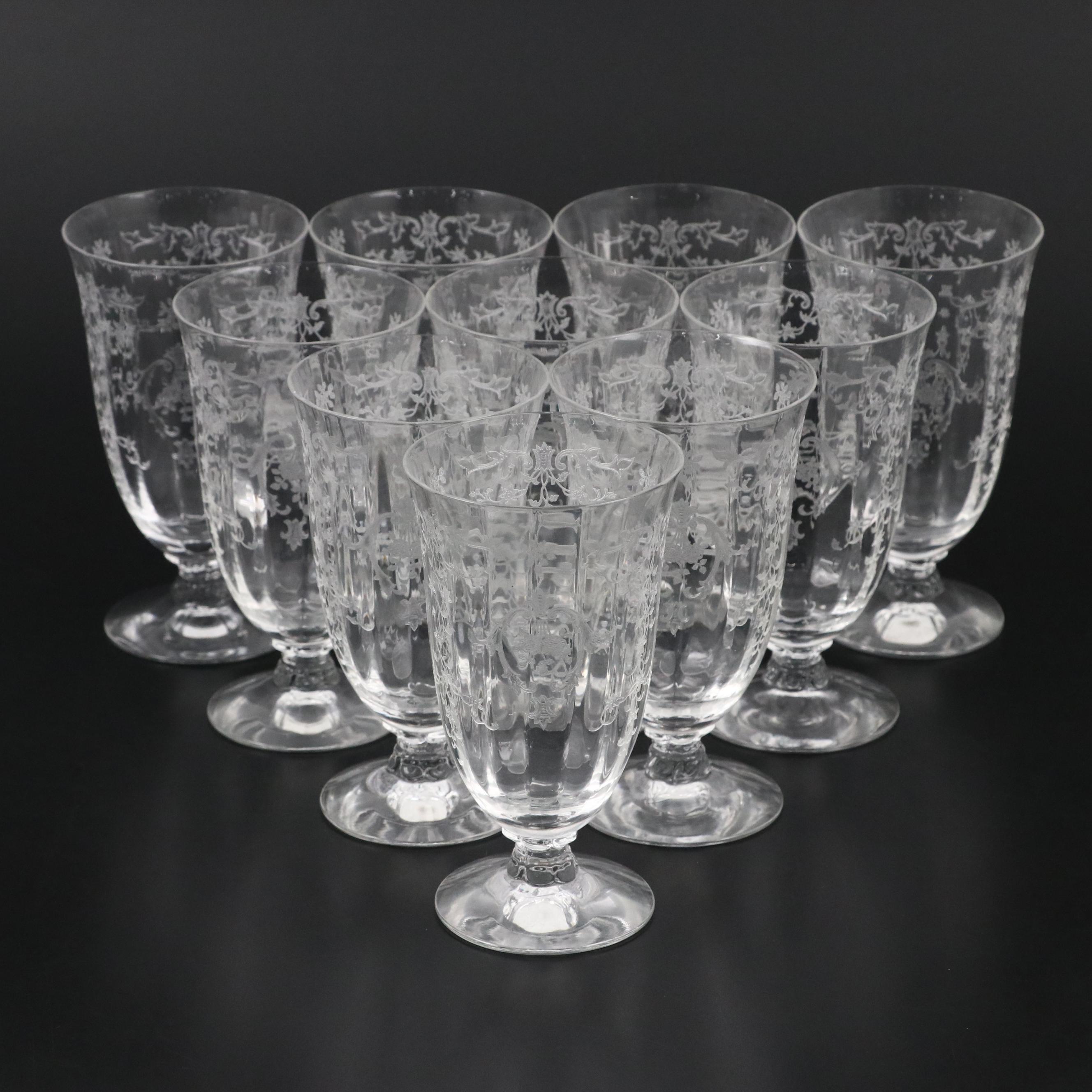Fostoria "Navarre Clear" Etched Iced Tea Glasses, 20th Century
