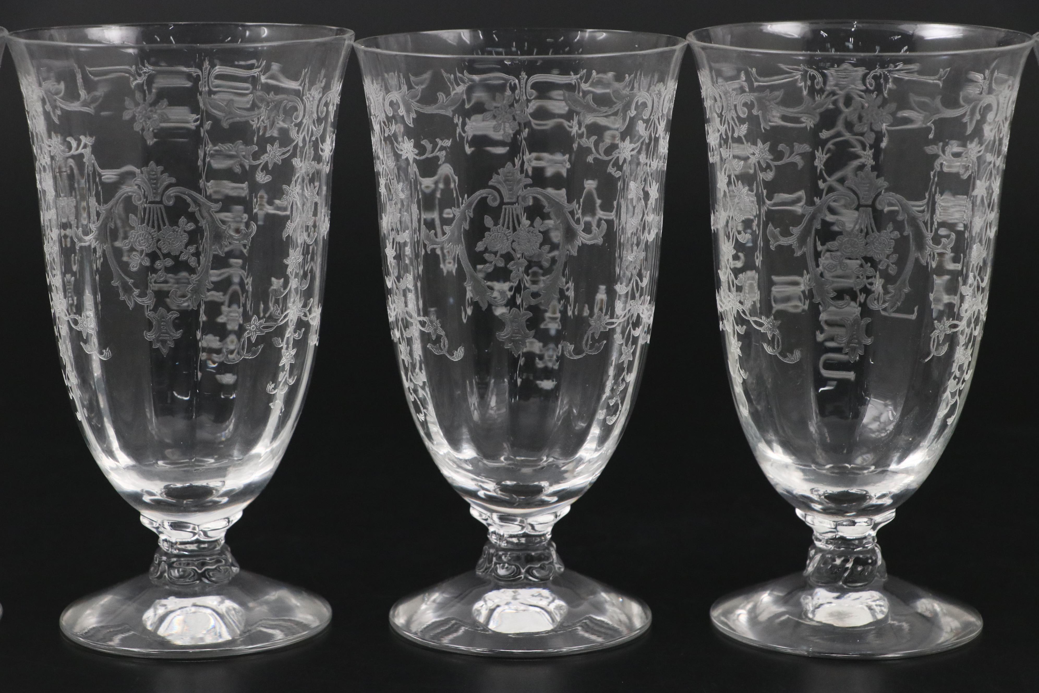 Fostoria "Navarre Clear" Etched Iced Tea Glasses, 20th Century