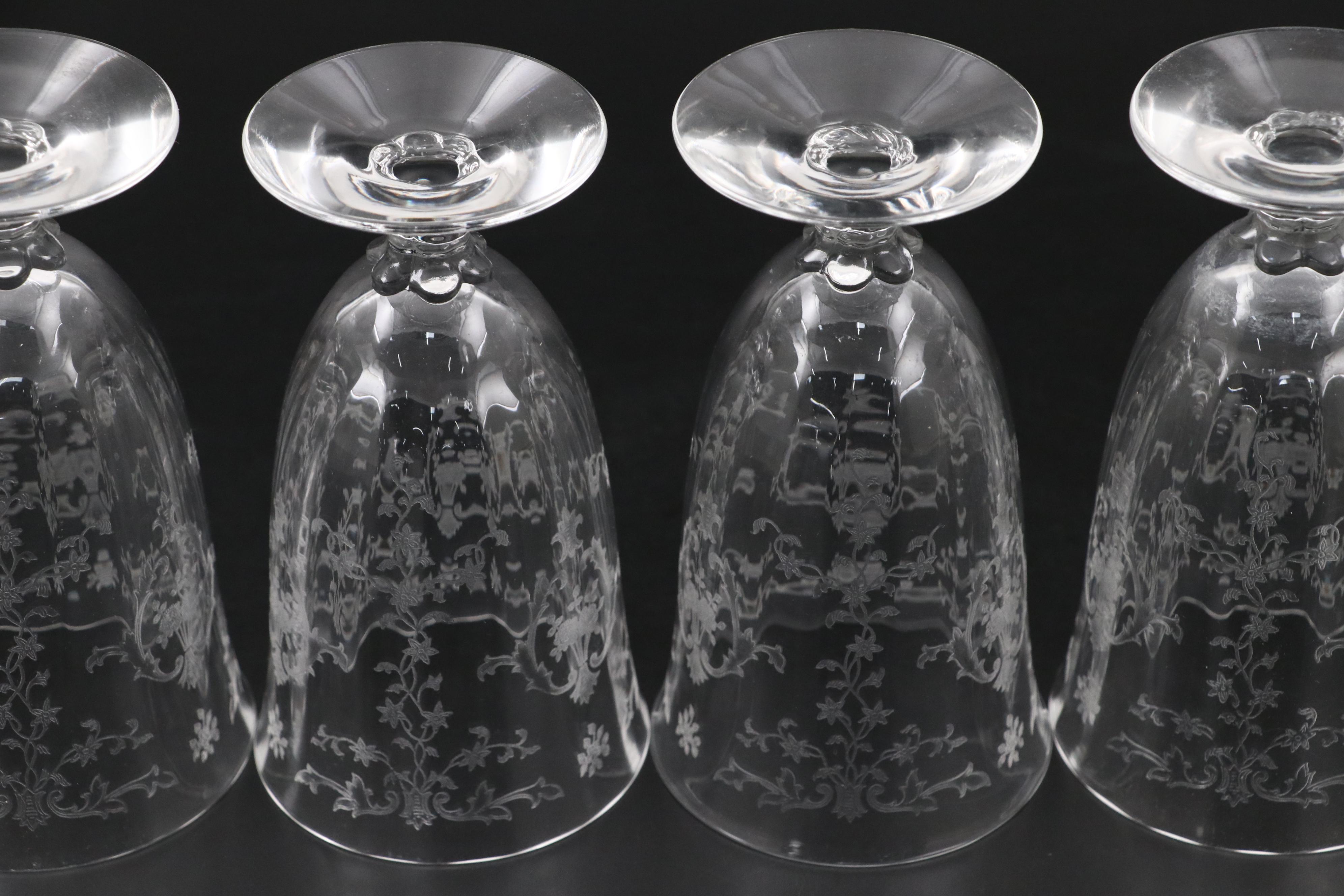 Fostoria "Navarre Clear" Etched Iced Tea Glasses, 20th Century