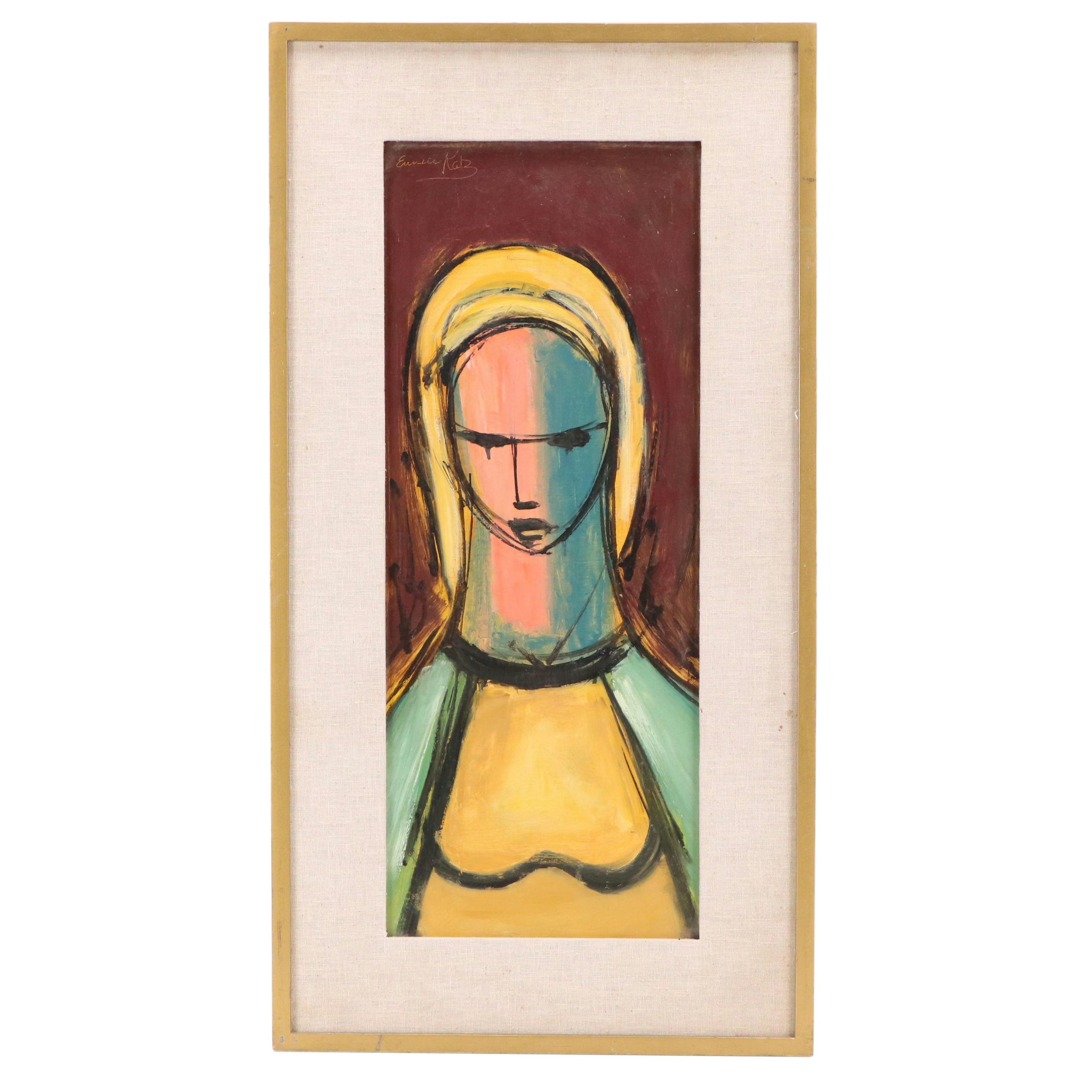 Eunice Katz Modernist Portrait Oil Painting, Mid to Late 20th Century