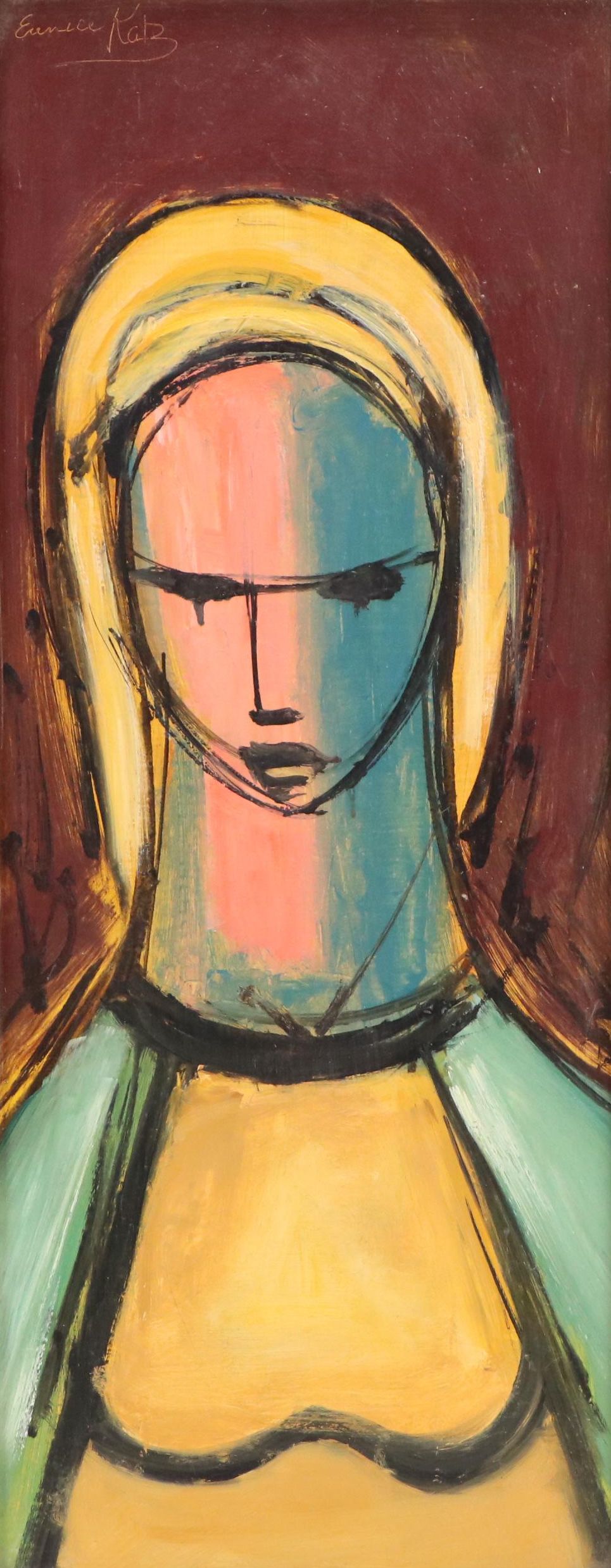 Eunice Katz Modernist Portrait Oil Painting, Mid to Late 20th Century