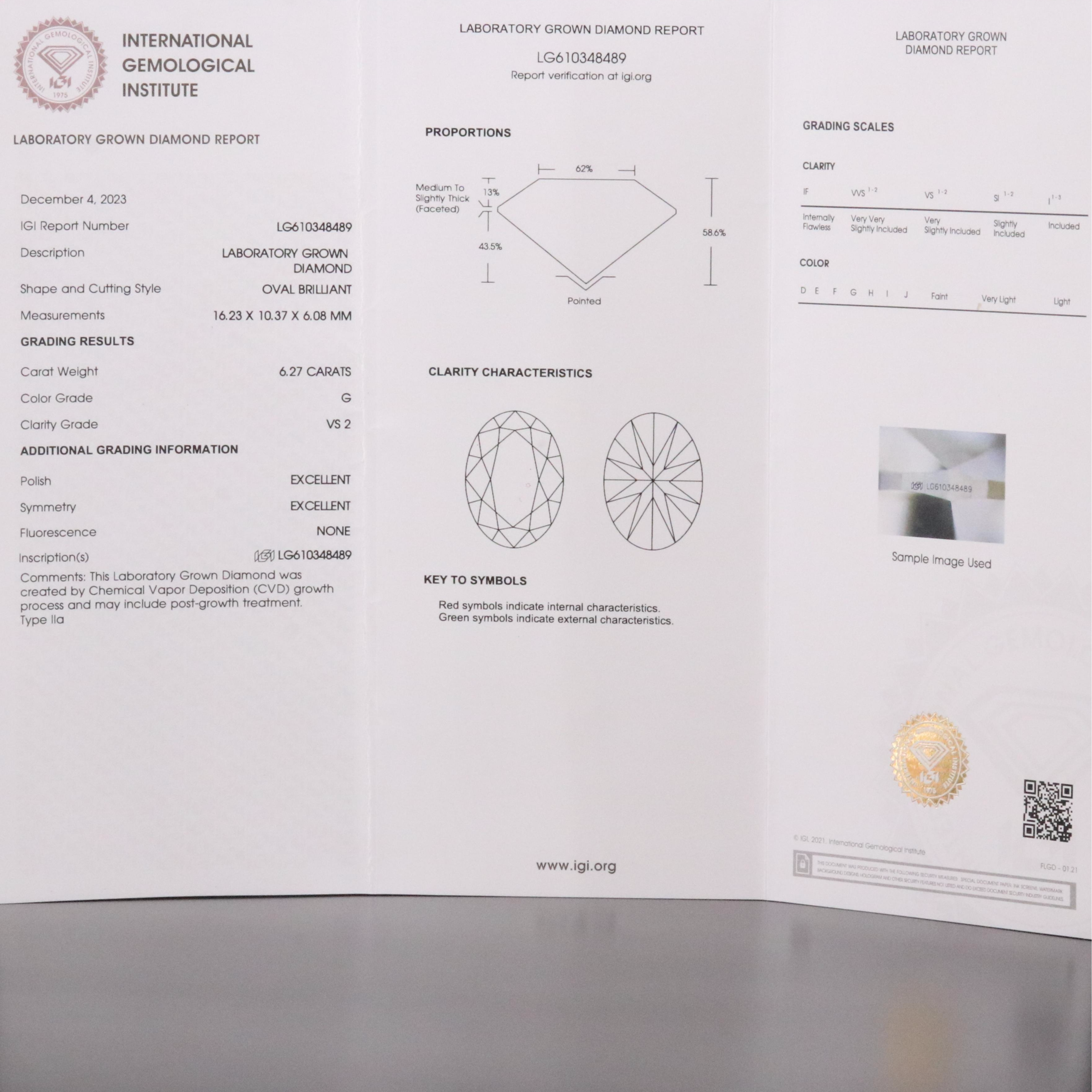 Loose 6.27 CT Lab Grown Diamond with an IGI Report
