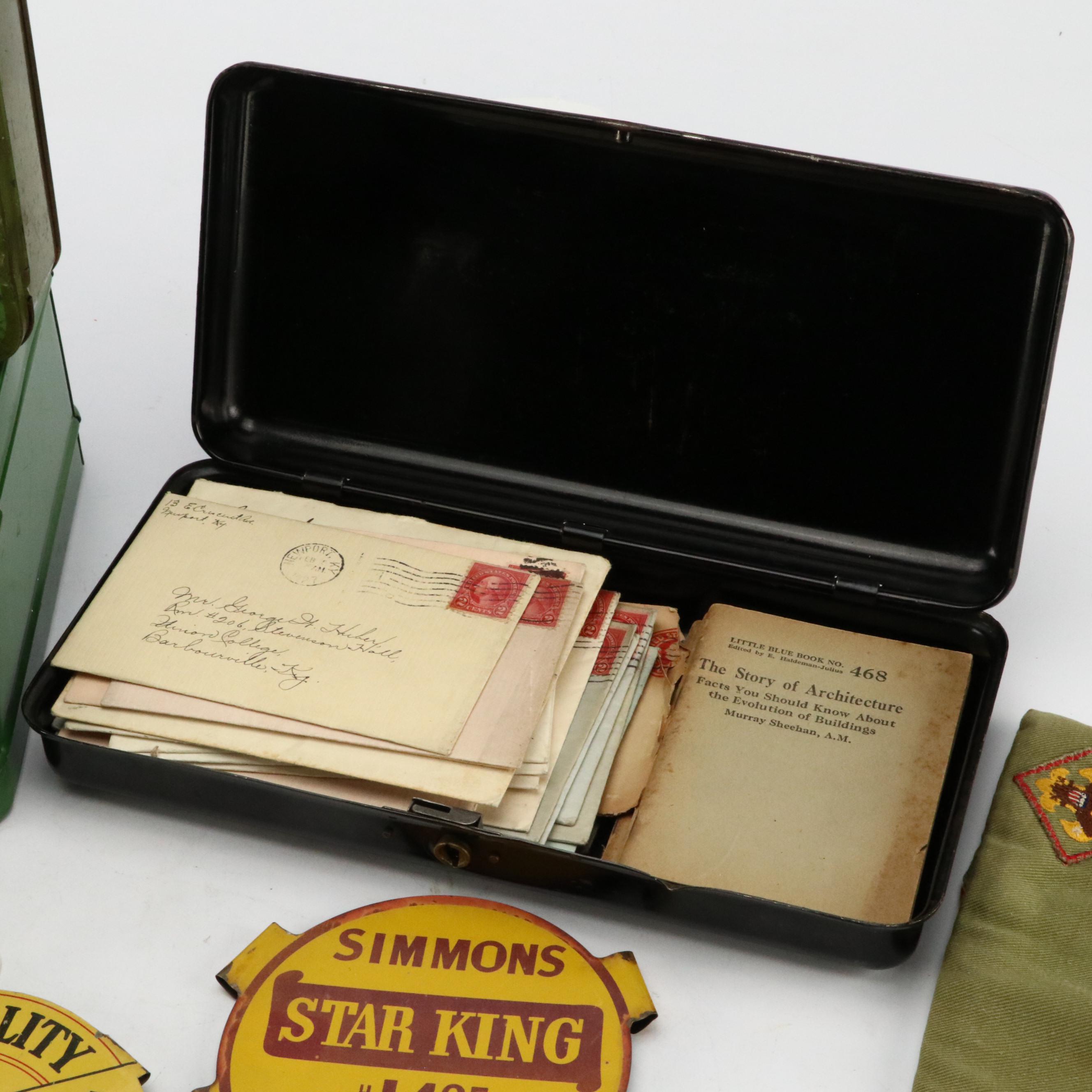 Geiger-Jones and Other Lock Box, Letters, Advertisement Signs and More