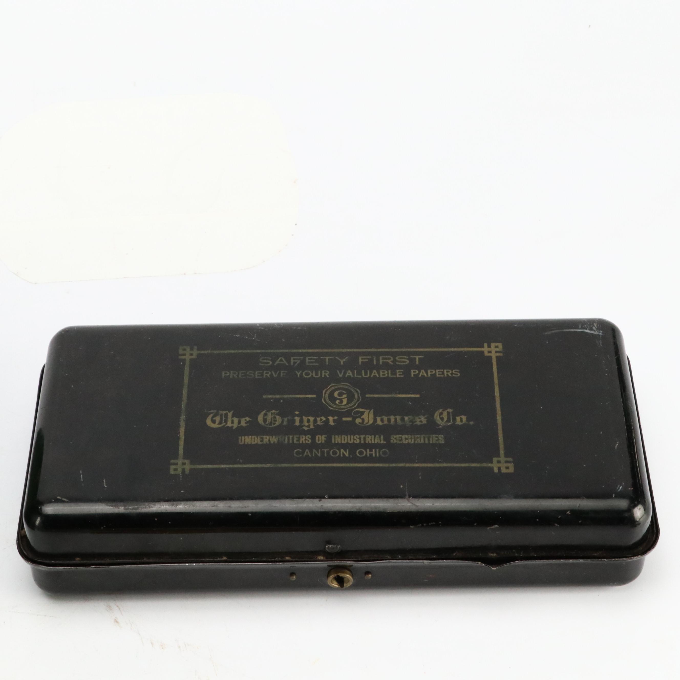 Geiger-Jones and Other Lock Box, Letters, Advertisement Signs and More