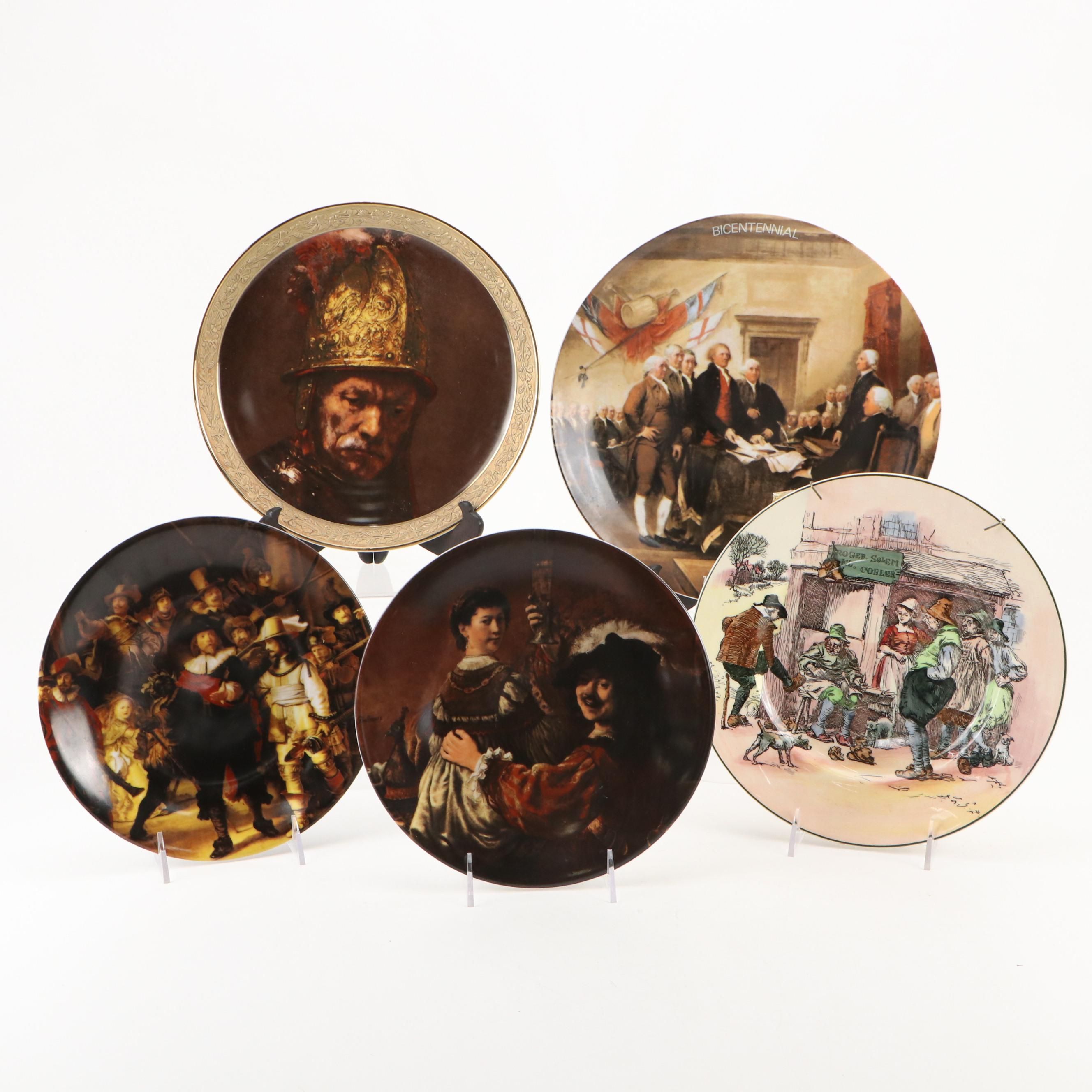 Gorham, Royal Doulton, and Other Collector Porcelain Plates with Wood Stand