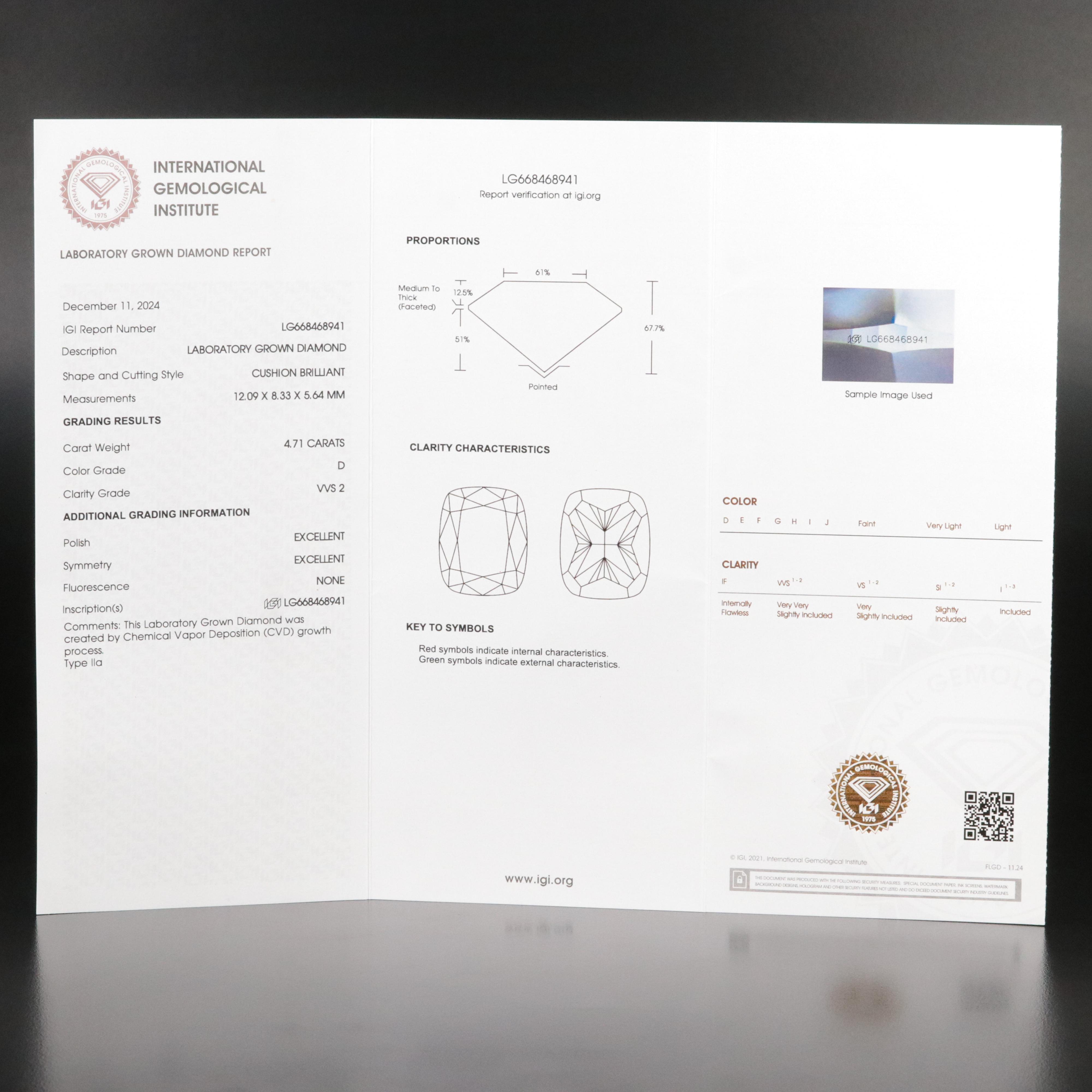 Platinum 4.71 CT Lab Grown Diamond Solitaire Ring with IGI Report