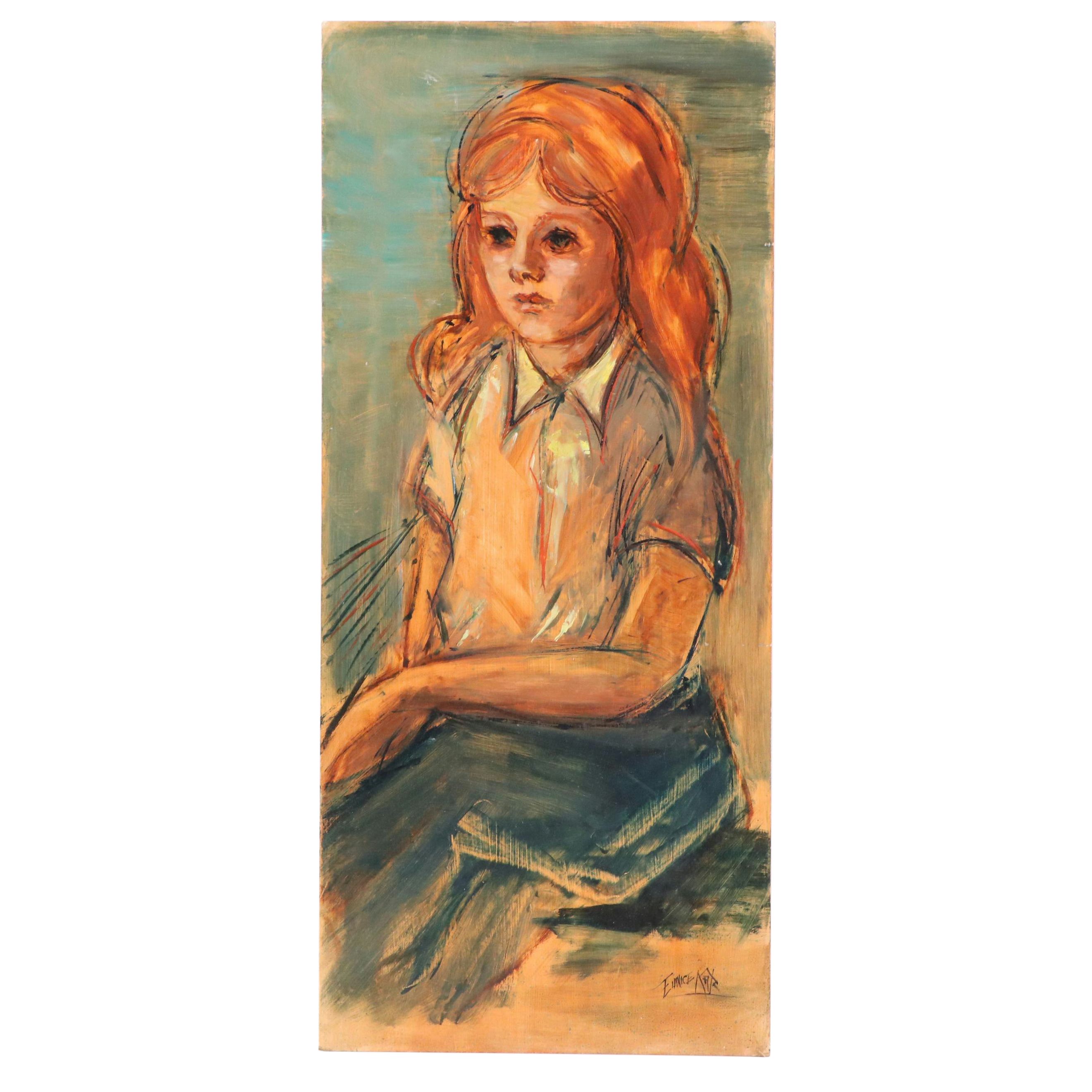 Eunice Katz Portrait Oil Painting of Seated Figure, Mid to Late 20th Century