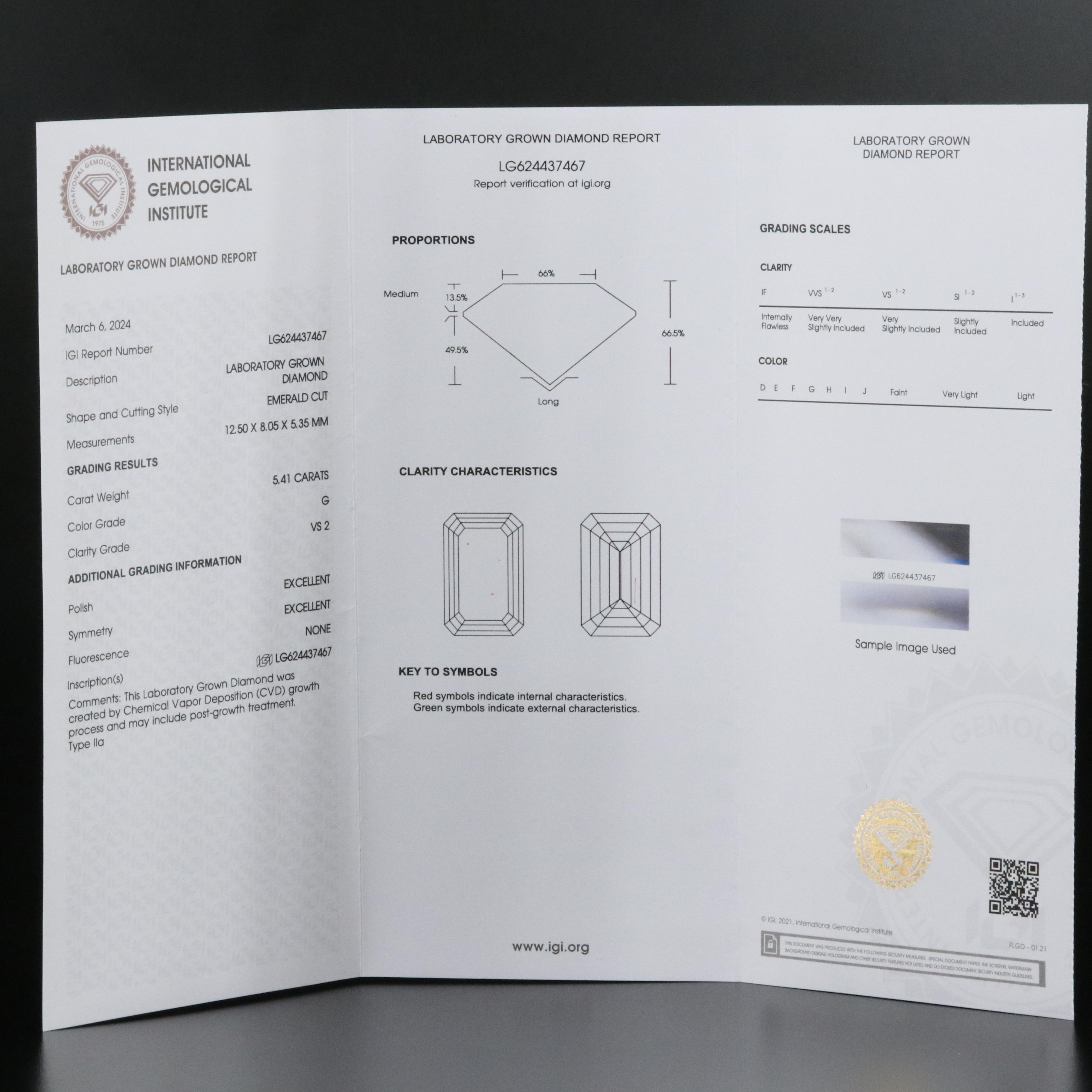 Loose 5.41 CT Lab Grown Diamond