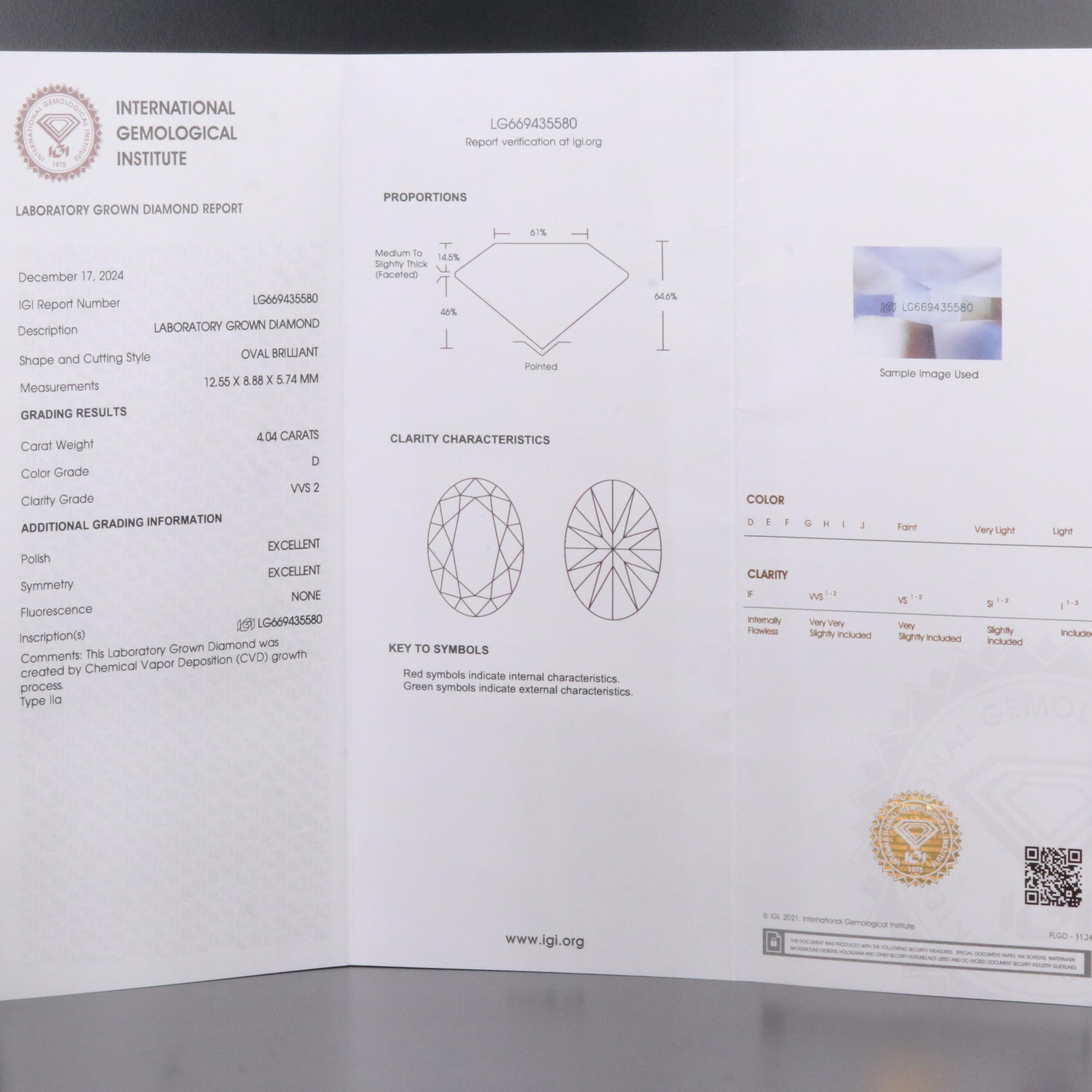 Platinum 4.04 CT Lab Grown Diamond Solitaire Ring with IGI Report