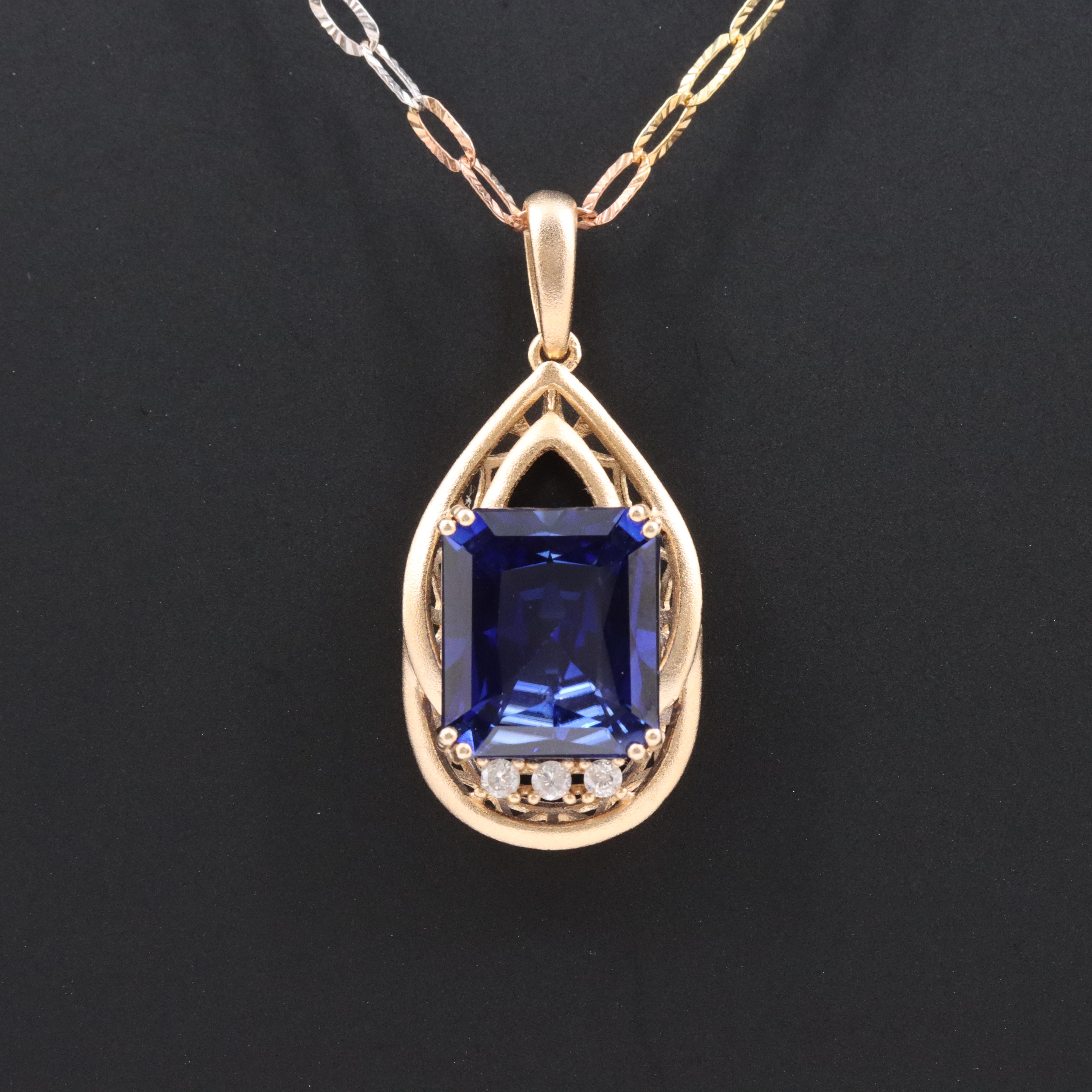 Oscar Friedman Sterling Lab Grown Sapphire and Diamond Necklace