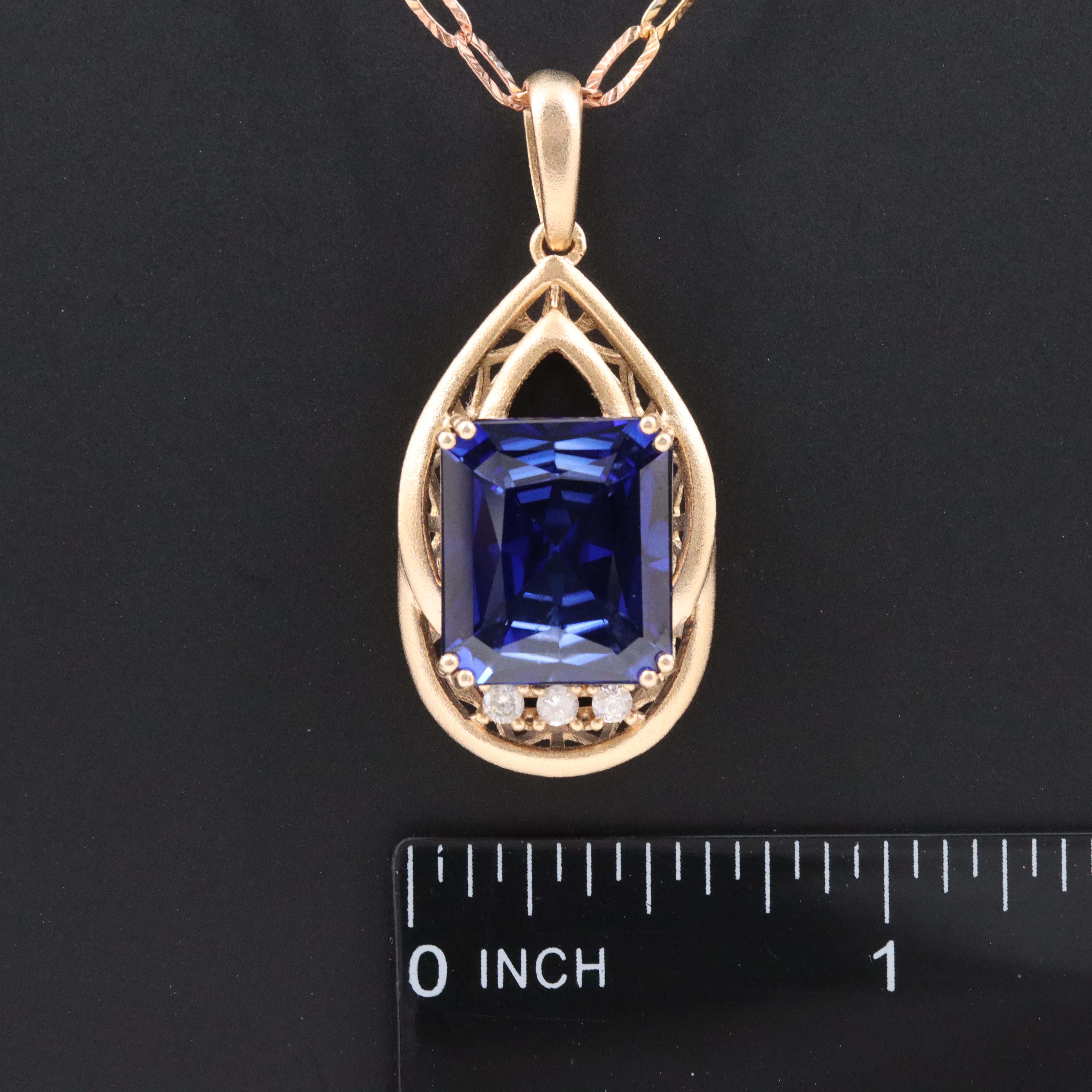 Oscar Friedman Sterling Lab Grown Sapphire and Diamond Necklace