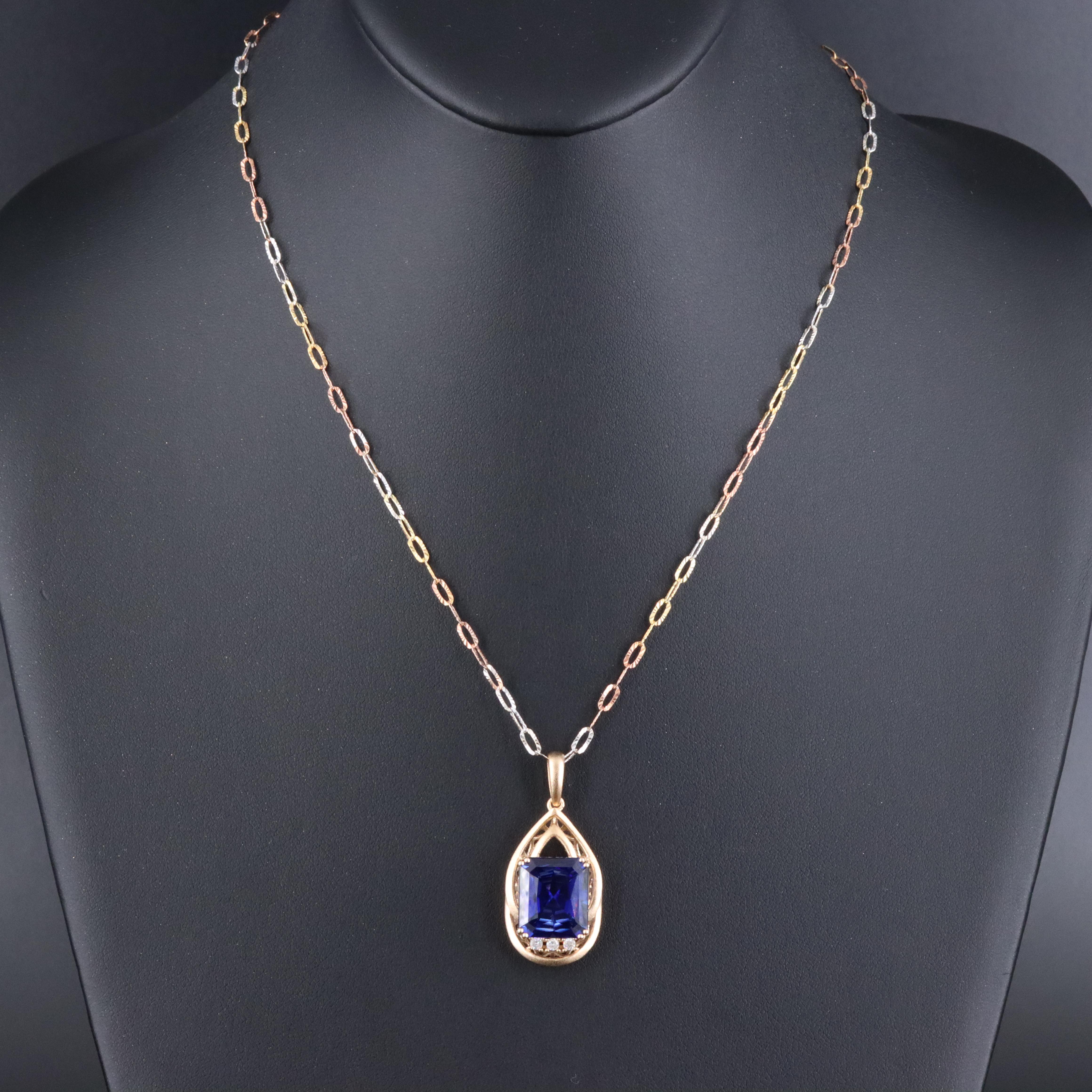 Oscar Friedman Sterling Lab Grown Sapphire and Diamond Necklace