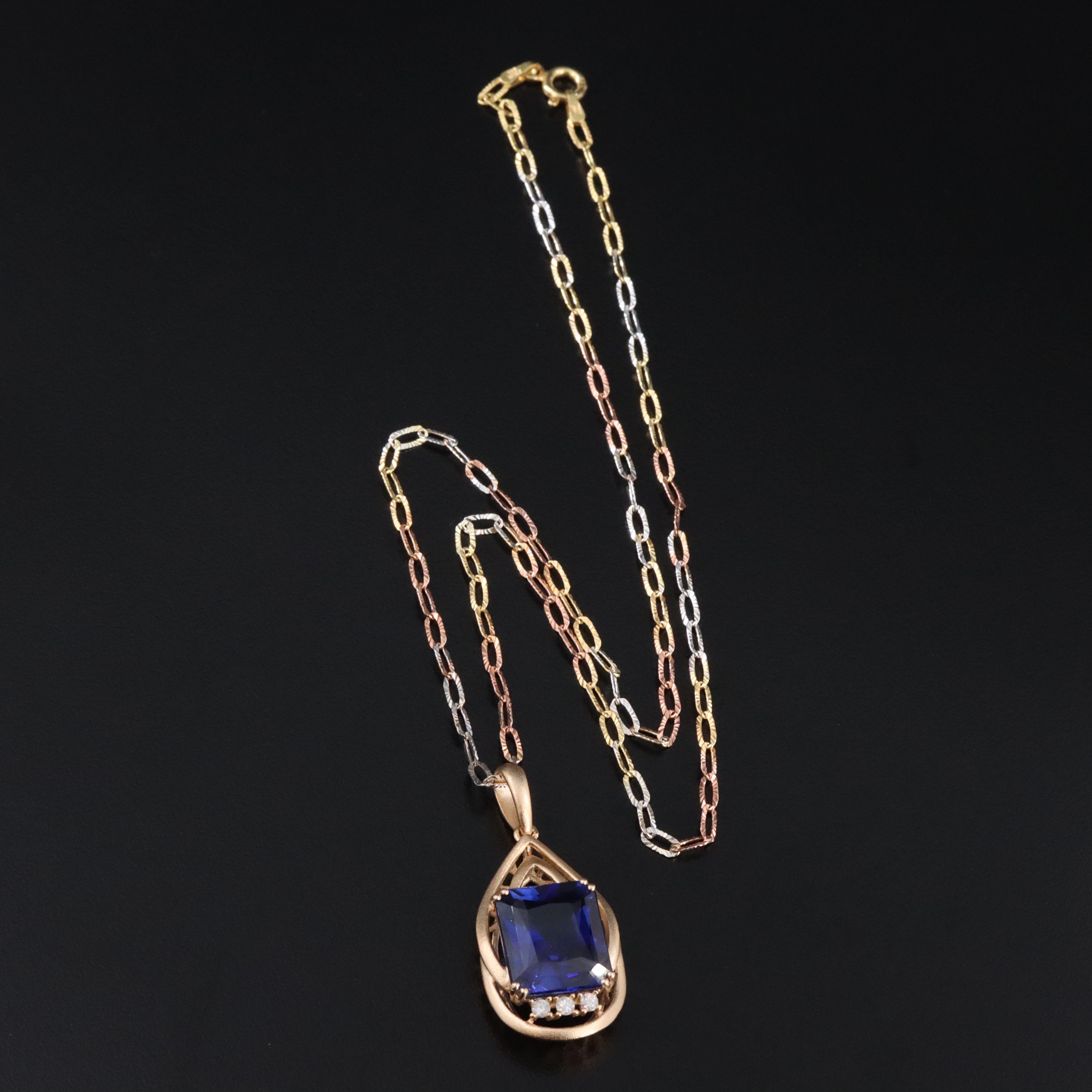 Oscar Friedman Sterling Lab Grown Sapphire and Diamond Necklace