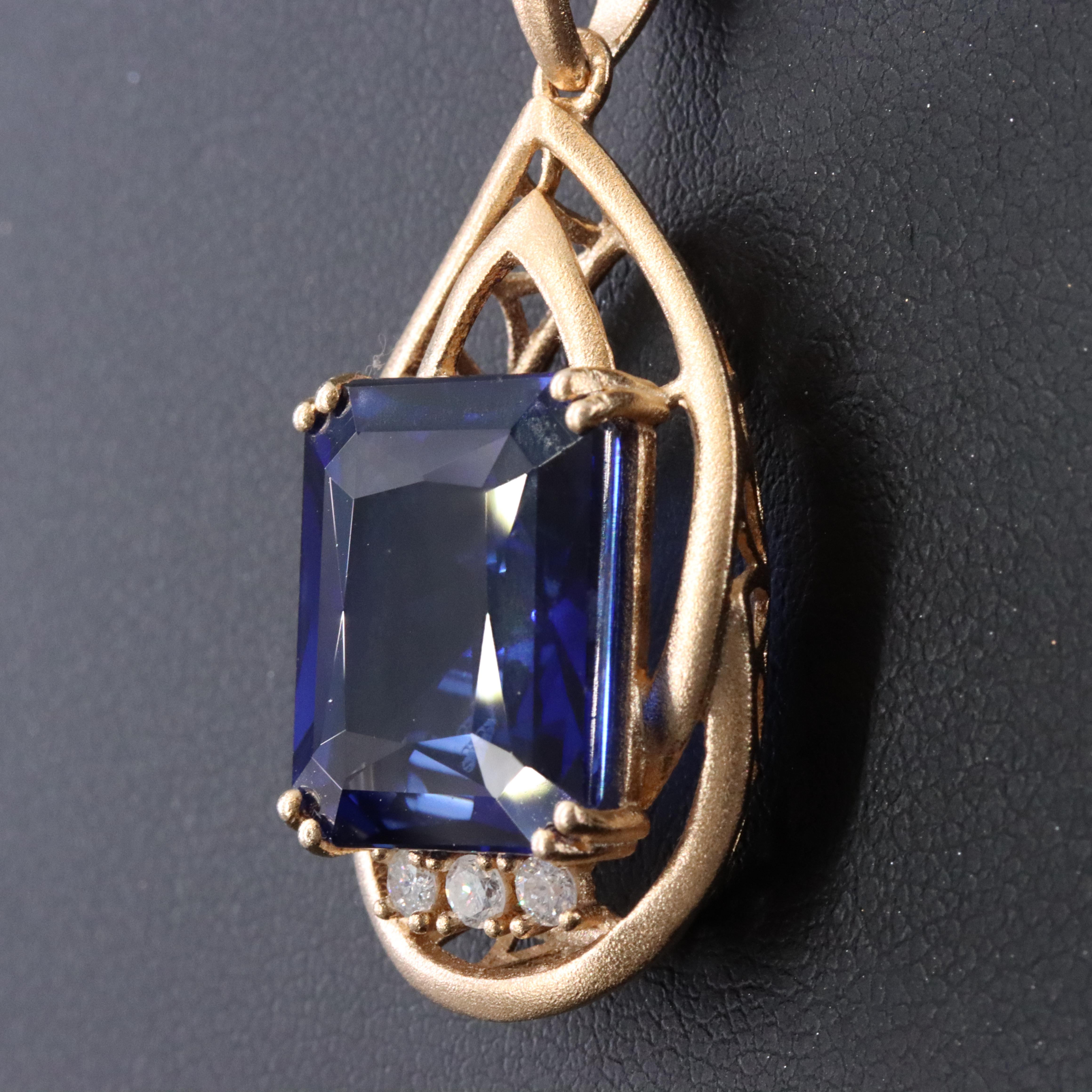 Oscar Friedman Sterling Lab Grown Sapphire and Diamond Necklace