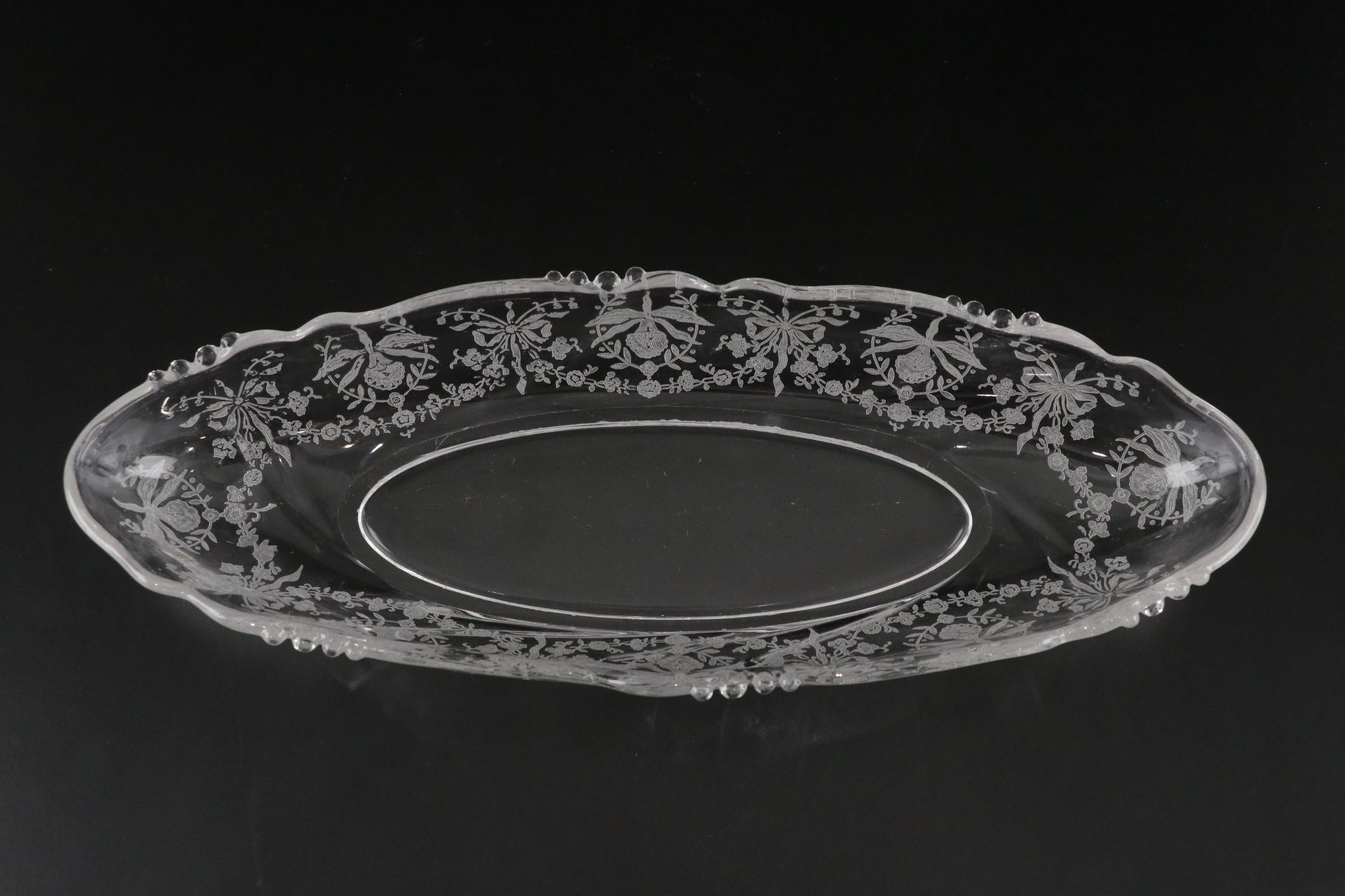 Heisey "Orchid" Serving Pieces and Fostoria "American" Bowls with Other Stands