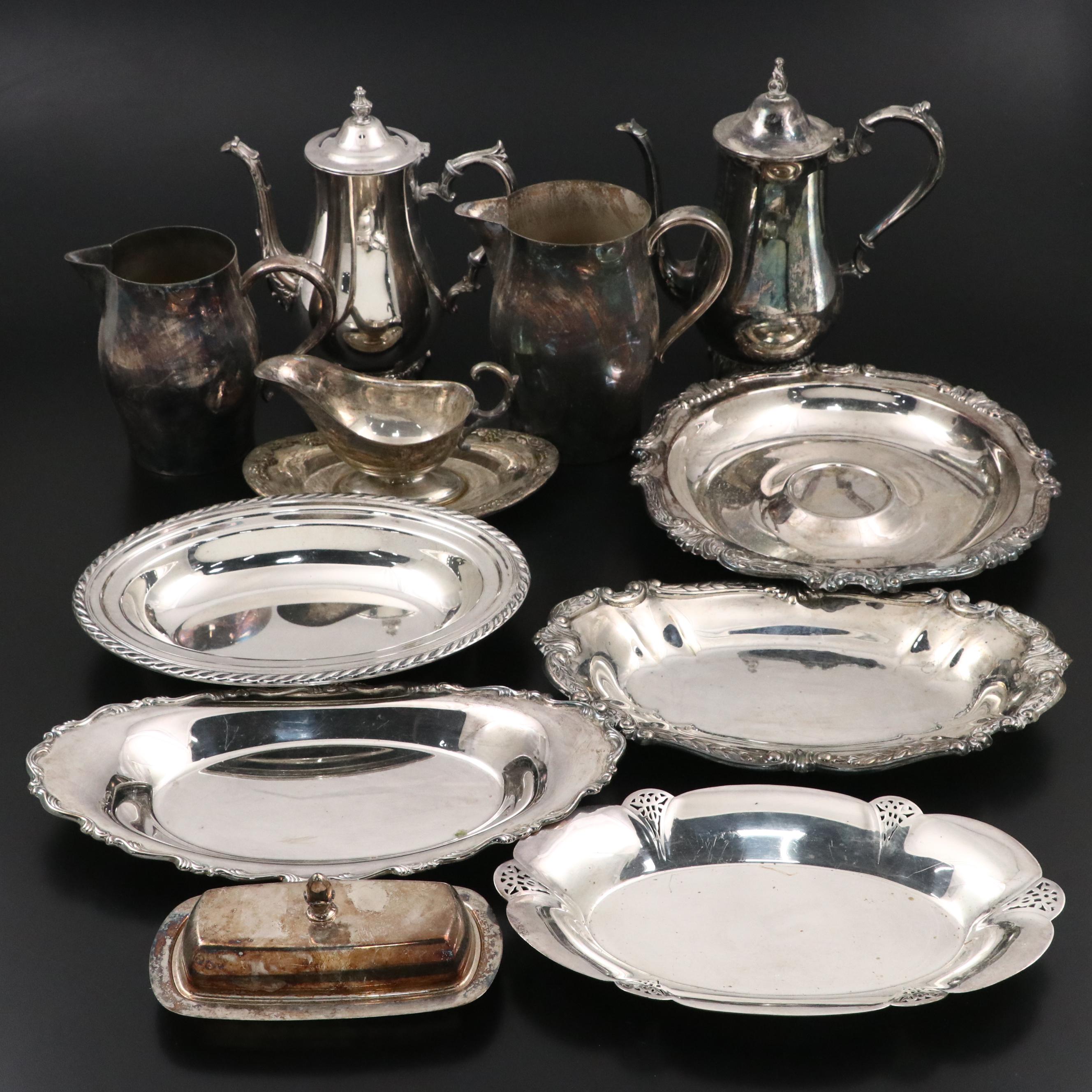 Oneida Silver Plate Pitchers with Other Teapots and Table Accessories
